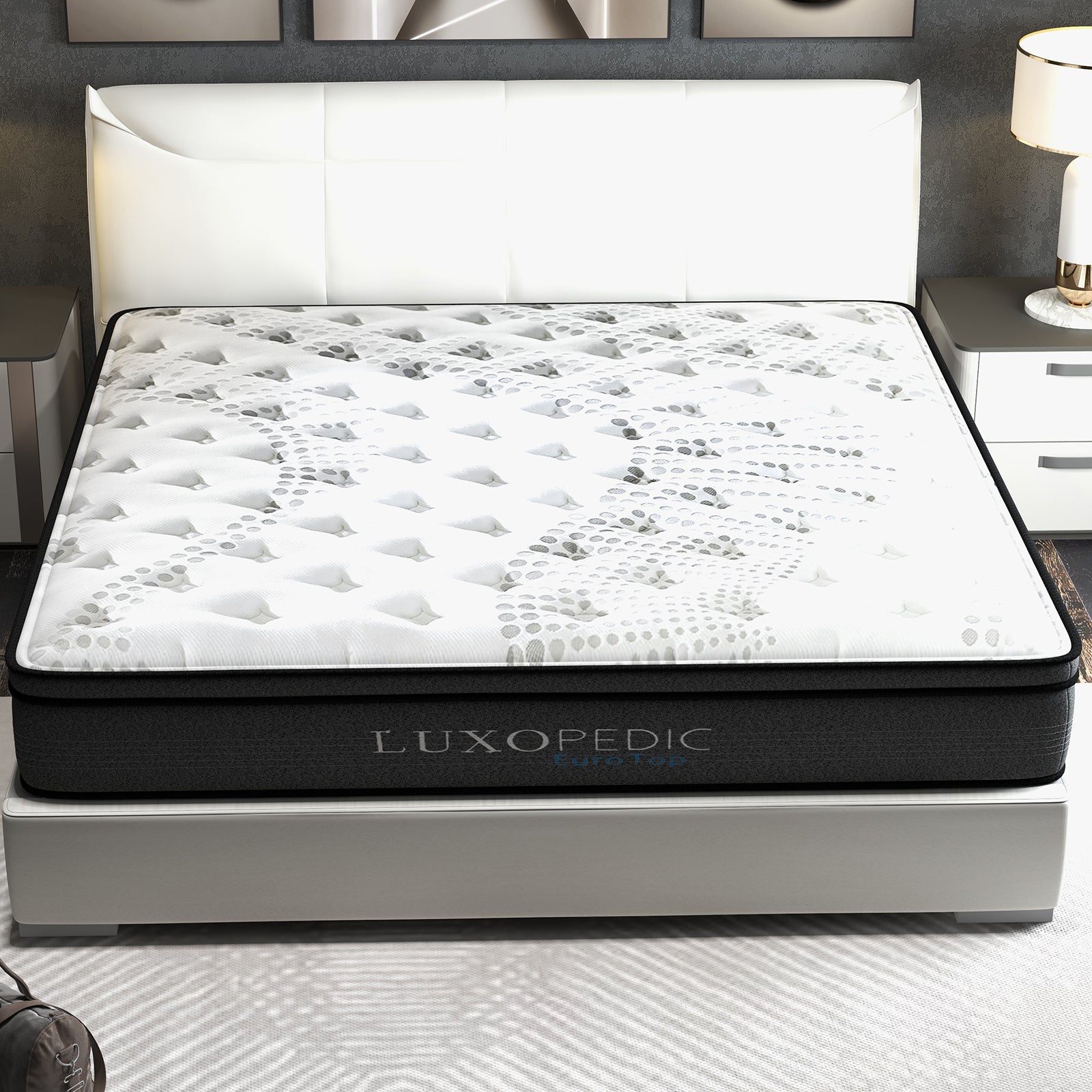 Luxopedic Pocket Spring Mattress 5 Zone 32CM Euro Top Memory Foam Medium Firm - Queen - White Grey
