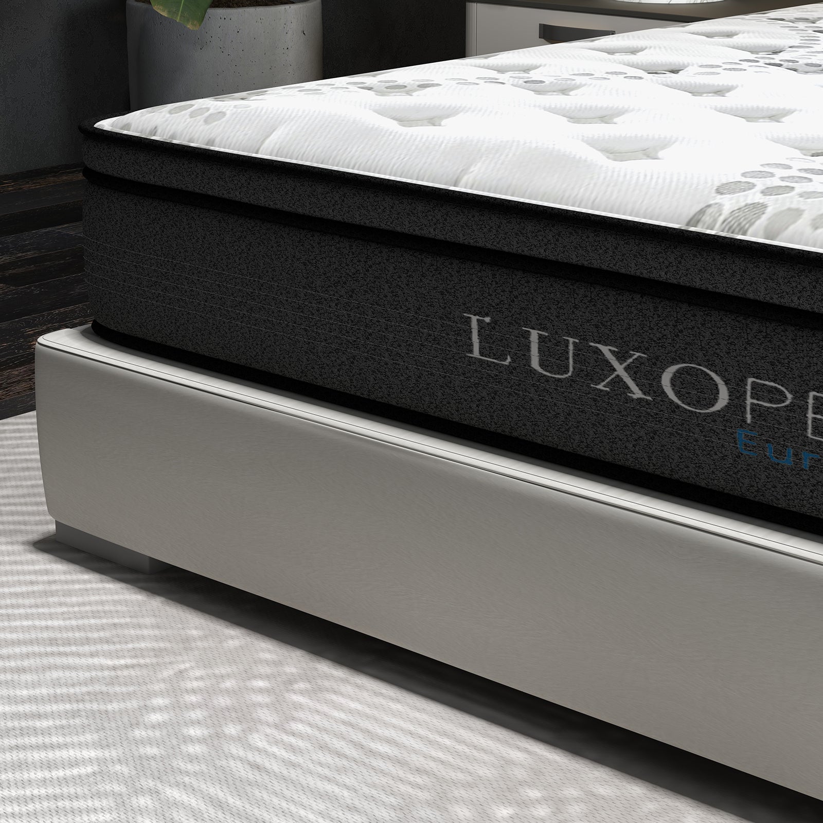 Luxopedic Pocket Spring Mattress 5 Zone 32CM Euro Top Memory Foam Medium Firm - Queen - White Grey