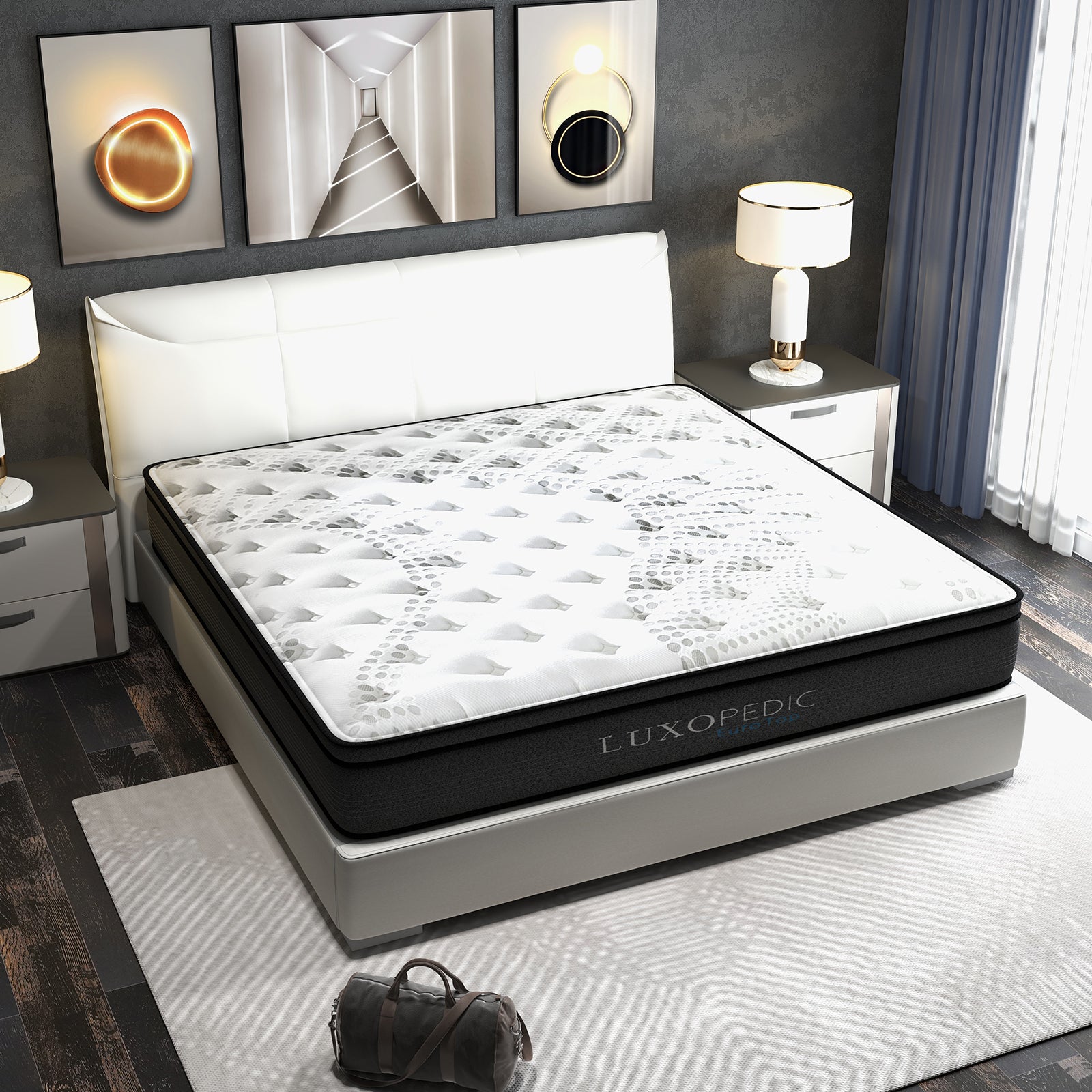 Luxopedic Pocket Spring Mattress 5 Zone 32CM Euro Top Memory Foam Medium Firm - King - White Grey