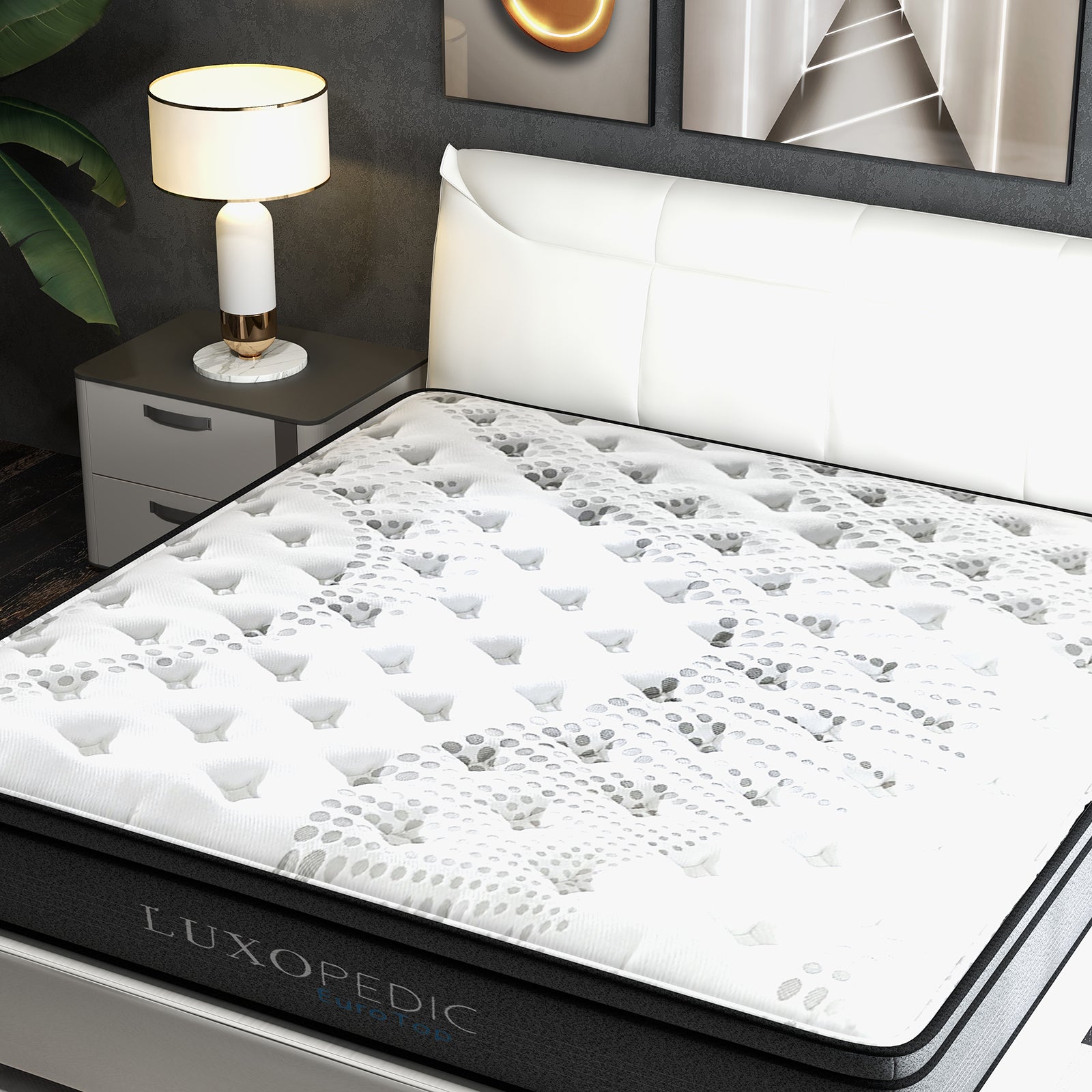 Luxopedic Pocket Spring Mattress 5 Zone 32CM Euro Top Memory Foam Medium Firm - King - White Grey