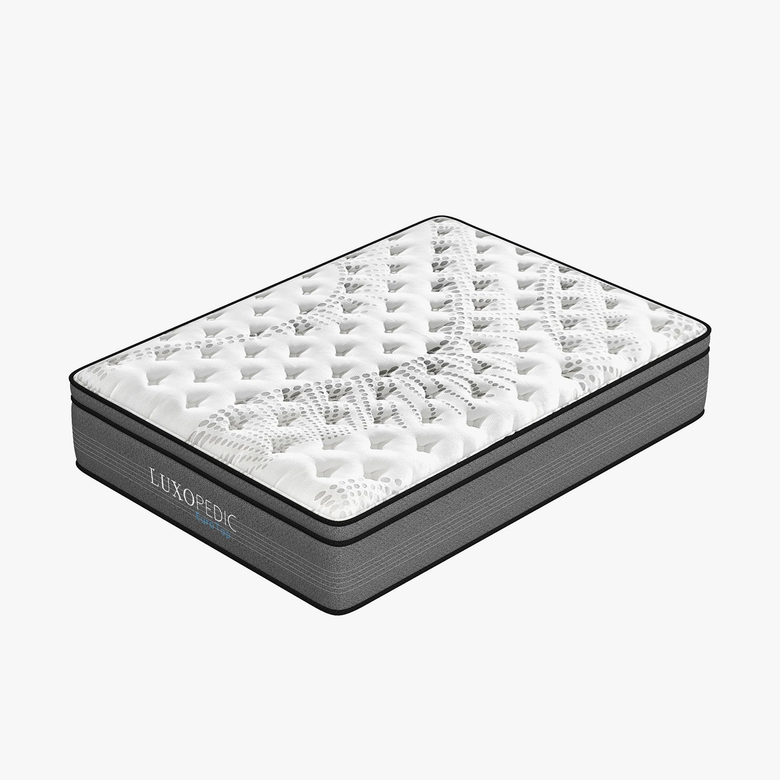 Luxopedic Pocket Spring Mattress 5 Zone 32CM Euro Top Memory Foam Medium Firm - King - White Grey