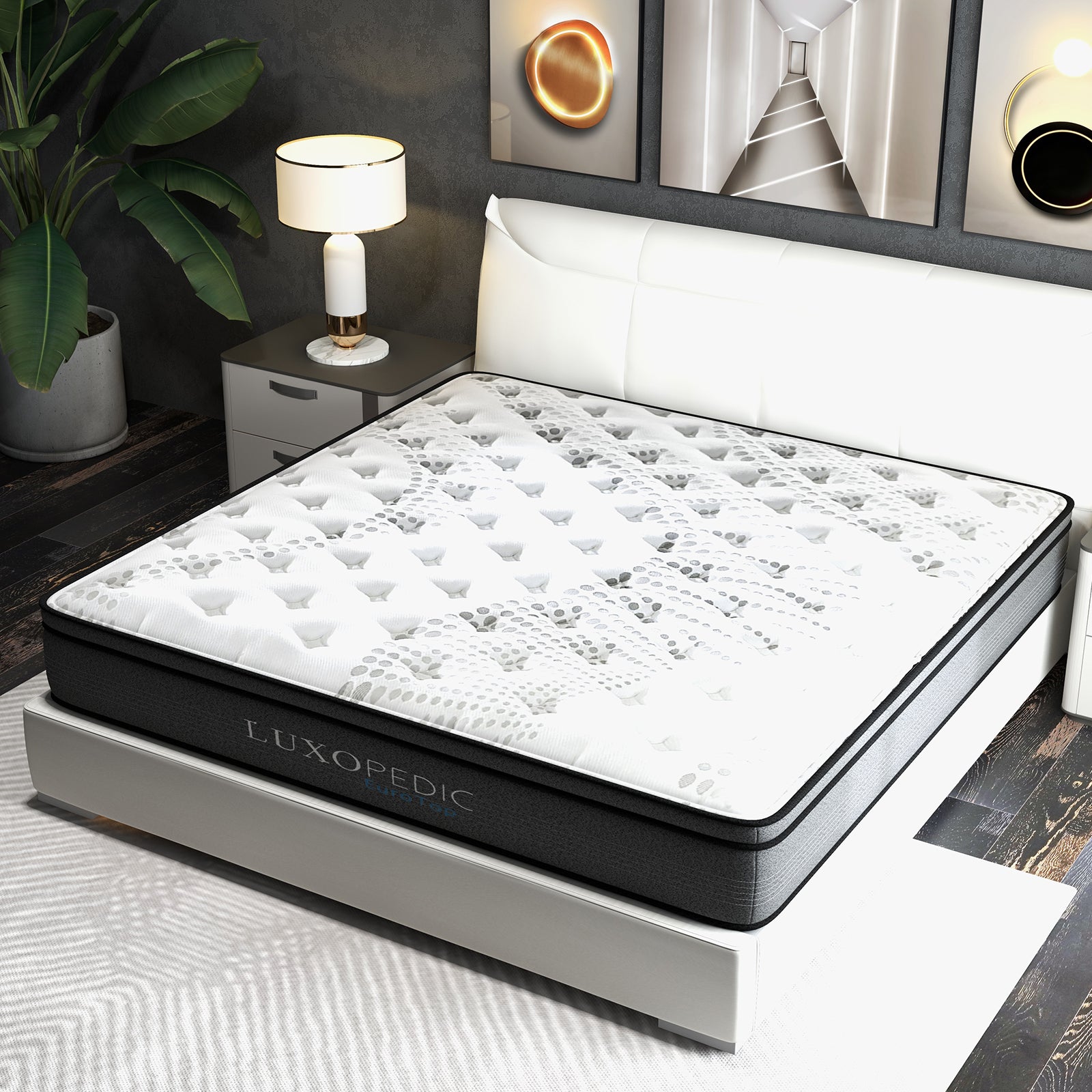 Luxopedic Pocket Spring Mattress 5 Zone 32CM Euro Top Memory Foam Medium Firm - King - White Grey