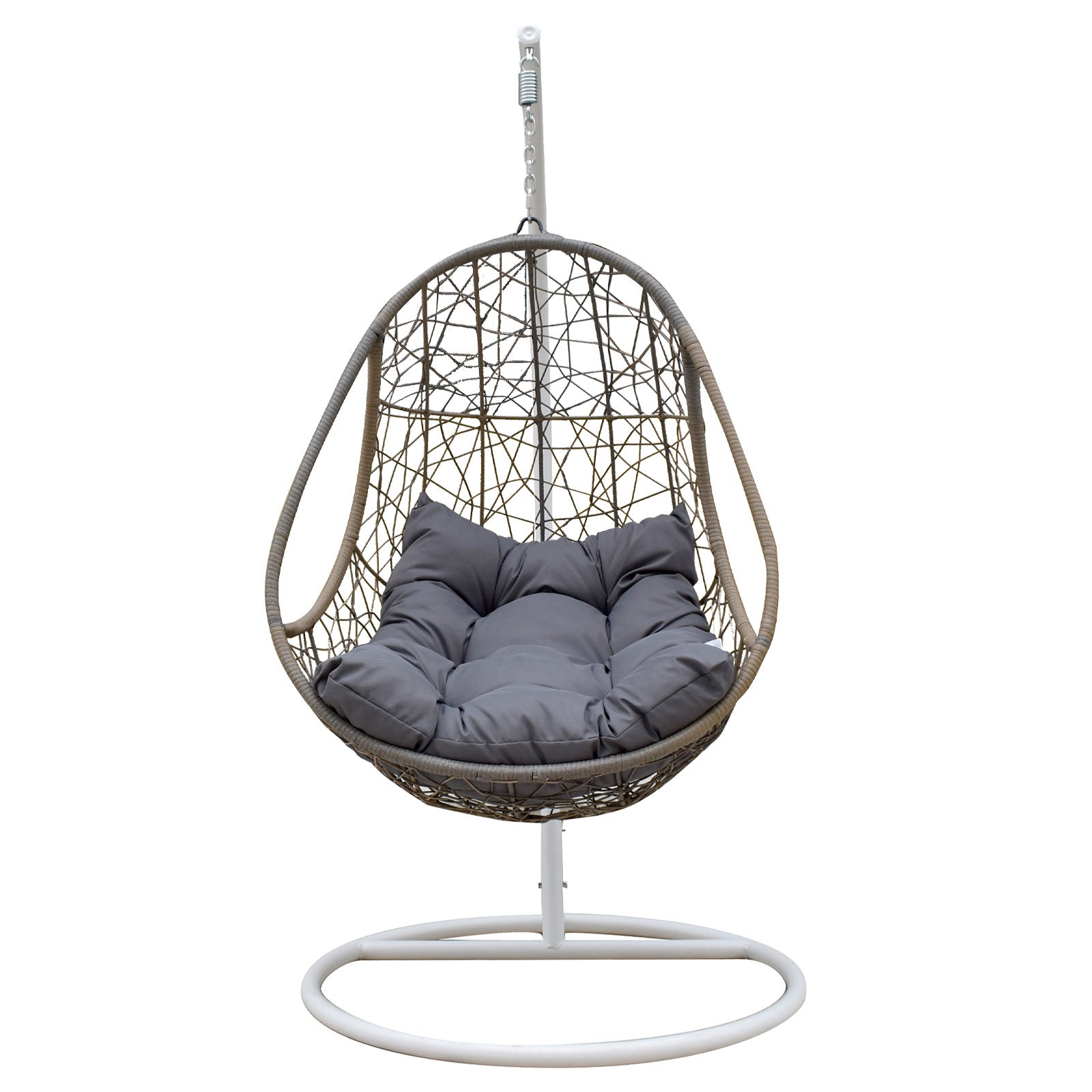 Arcadia Furniture Rocking Egg Chair Swing Lounge Hammock Pod Wicker Curved - Oatmeal and Grey