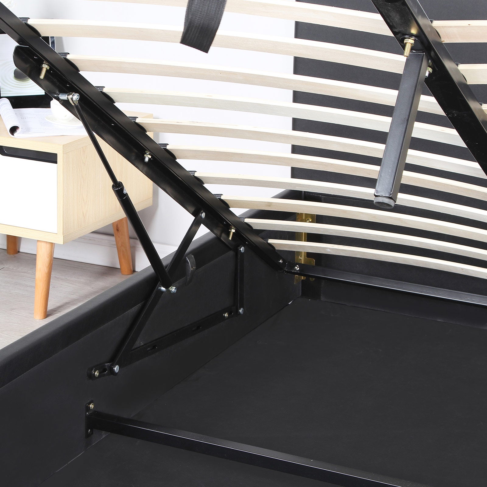 Milano Luxury Gas Lift Bed Frame And Headboard Double Queen King Black Dark Grey - Double - Black