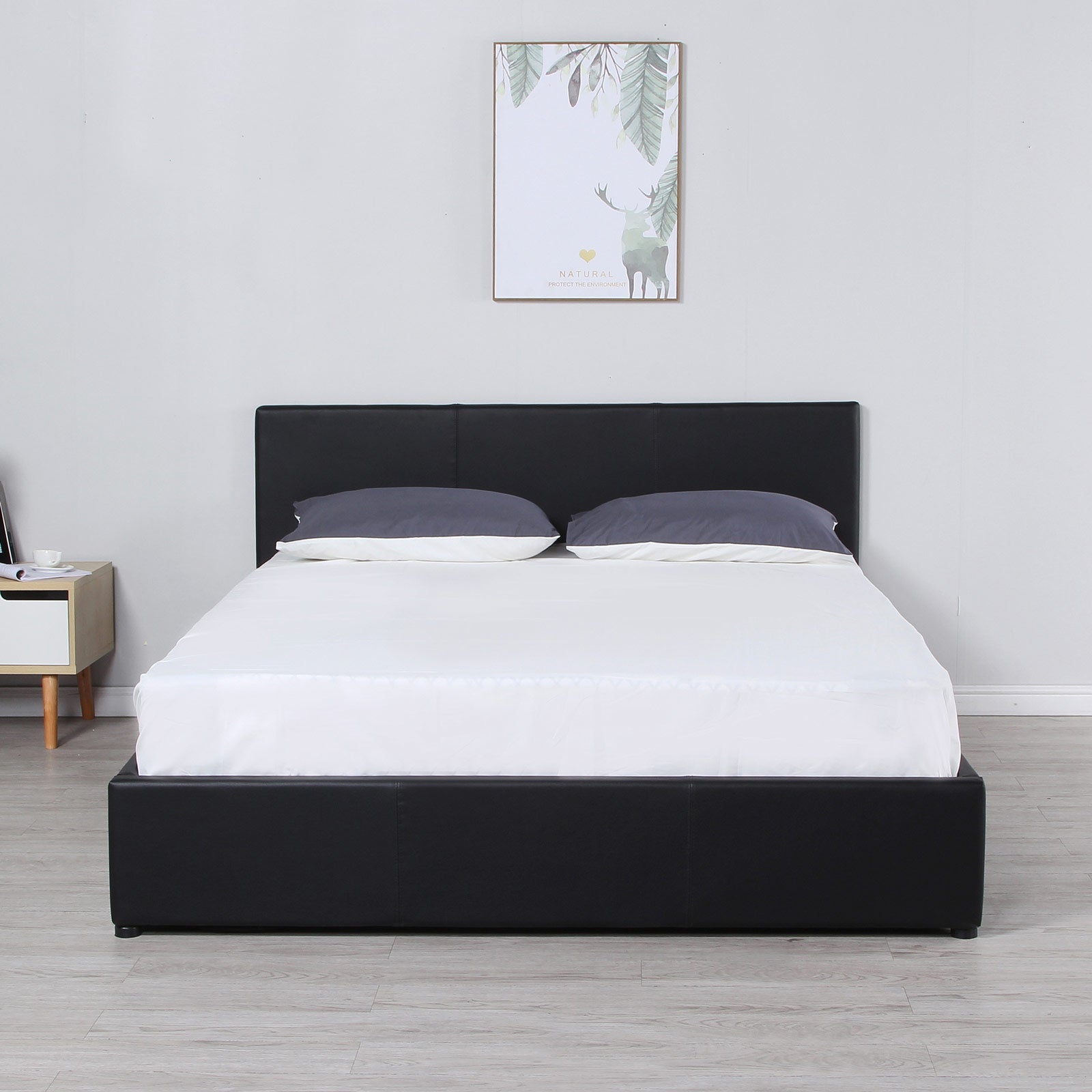 Milano Luxury Gas Lift Bed Frame And Headboard Double Queen King Black Dark Grey - King - Black