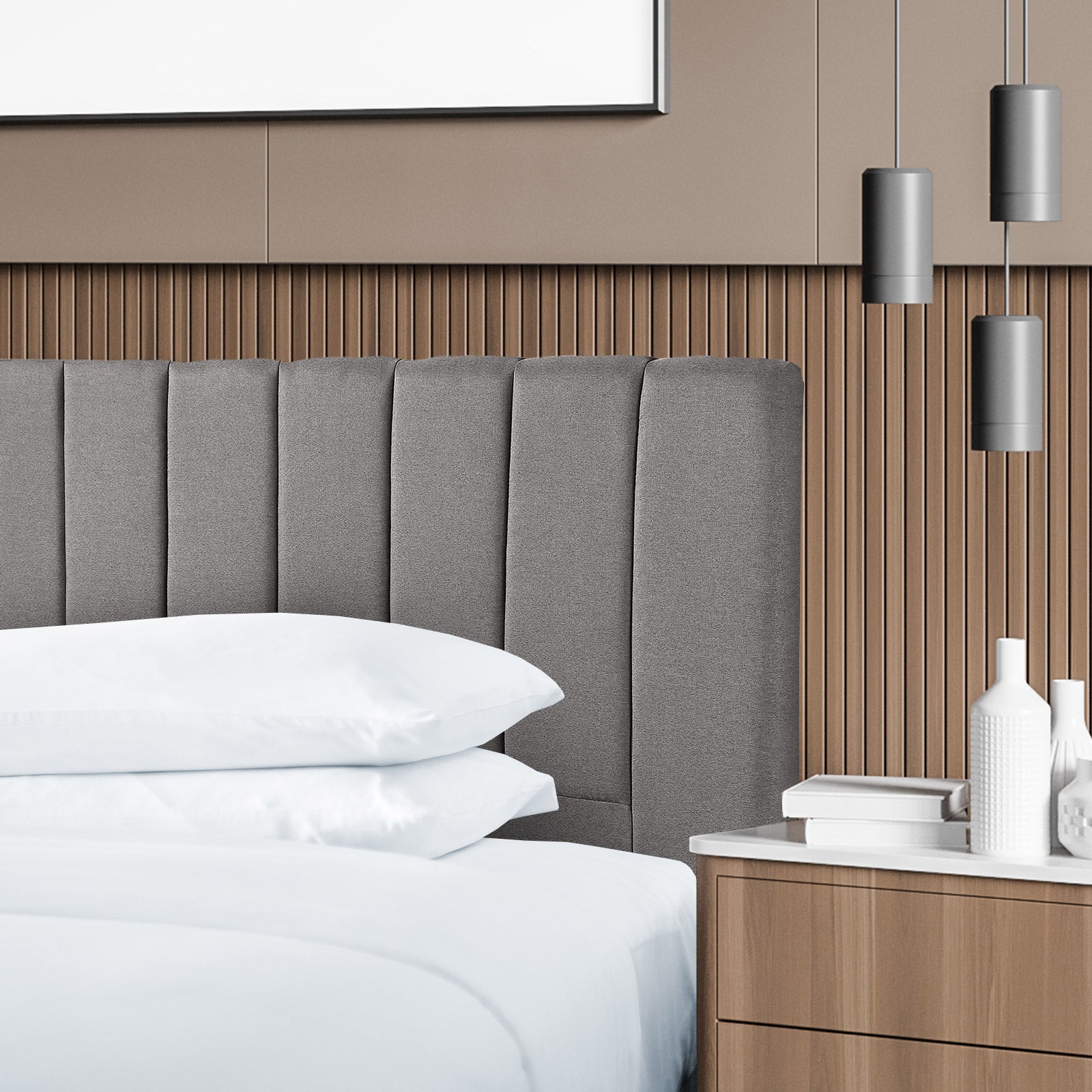Milano Decor Valencia Mid Grey Bed Head Headboard Bedhead Upholstered - King - Mid Grey