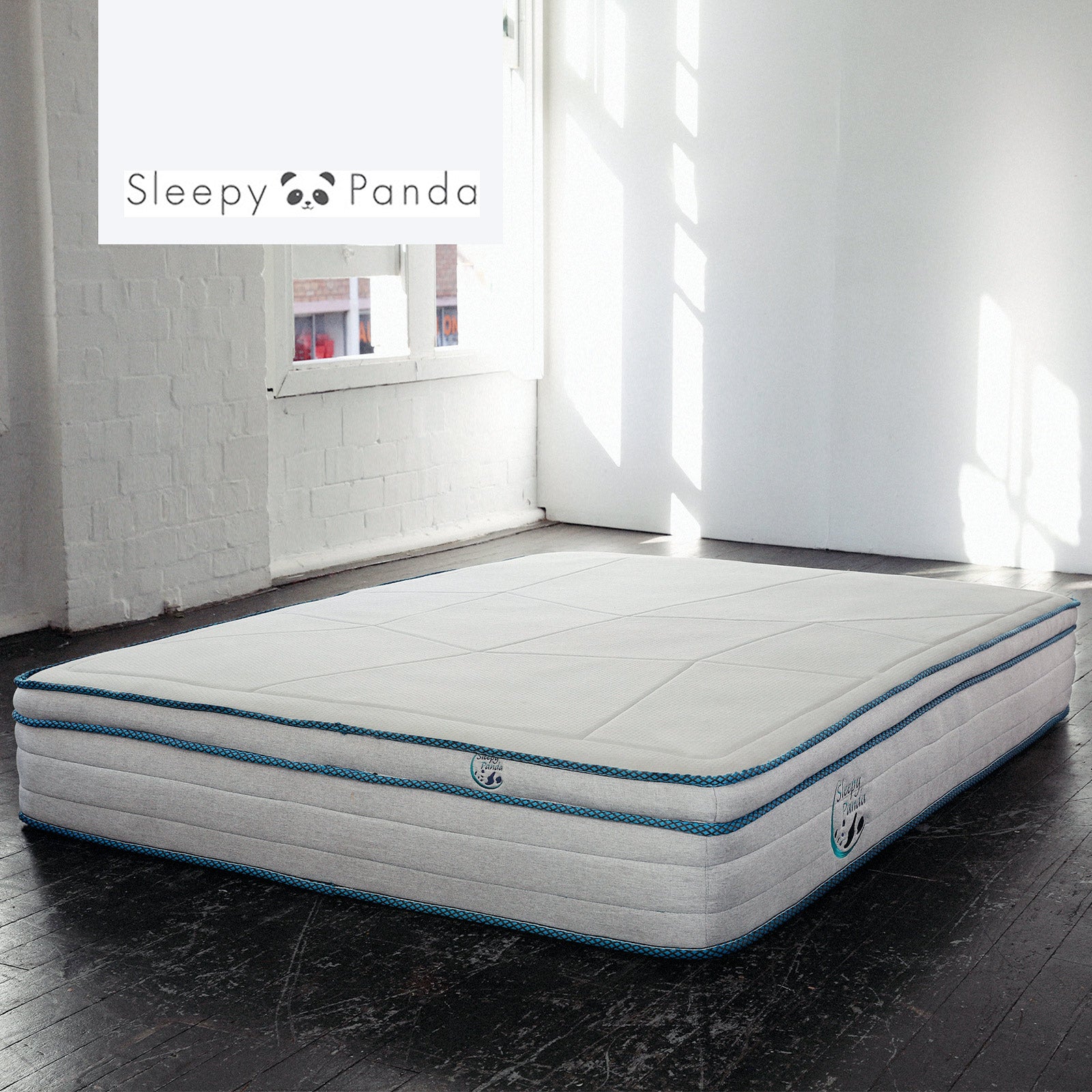 Sleepy Panda Mattress 5 Zone Pocket Spring EuroTop Medium Firm 30cm Thickness - Double - White Grey Blue