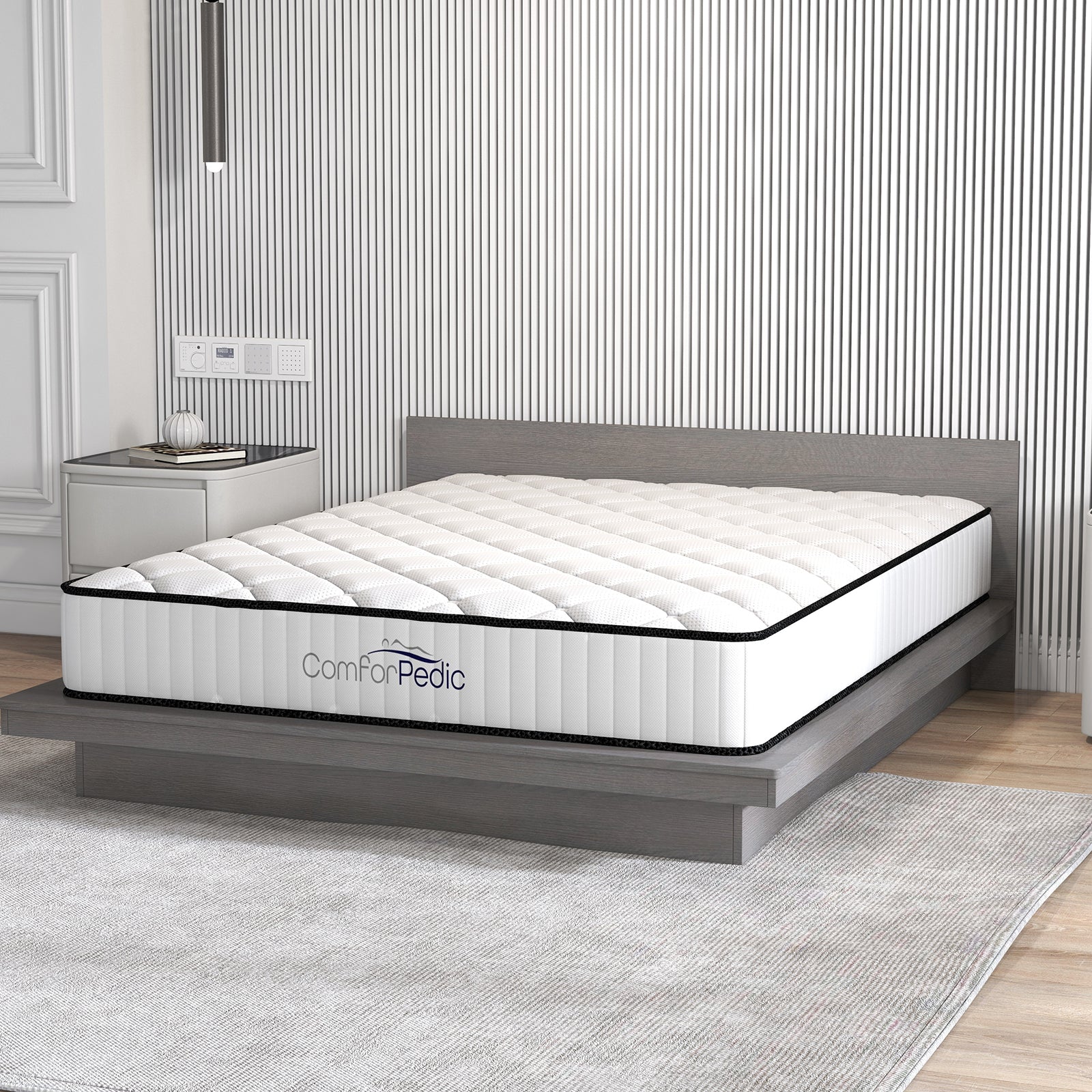 Comforpedic Mattress 5 Zone Medium Support Foam Bonnell Spring 21CM - Queen - White Black
