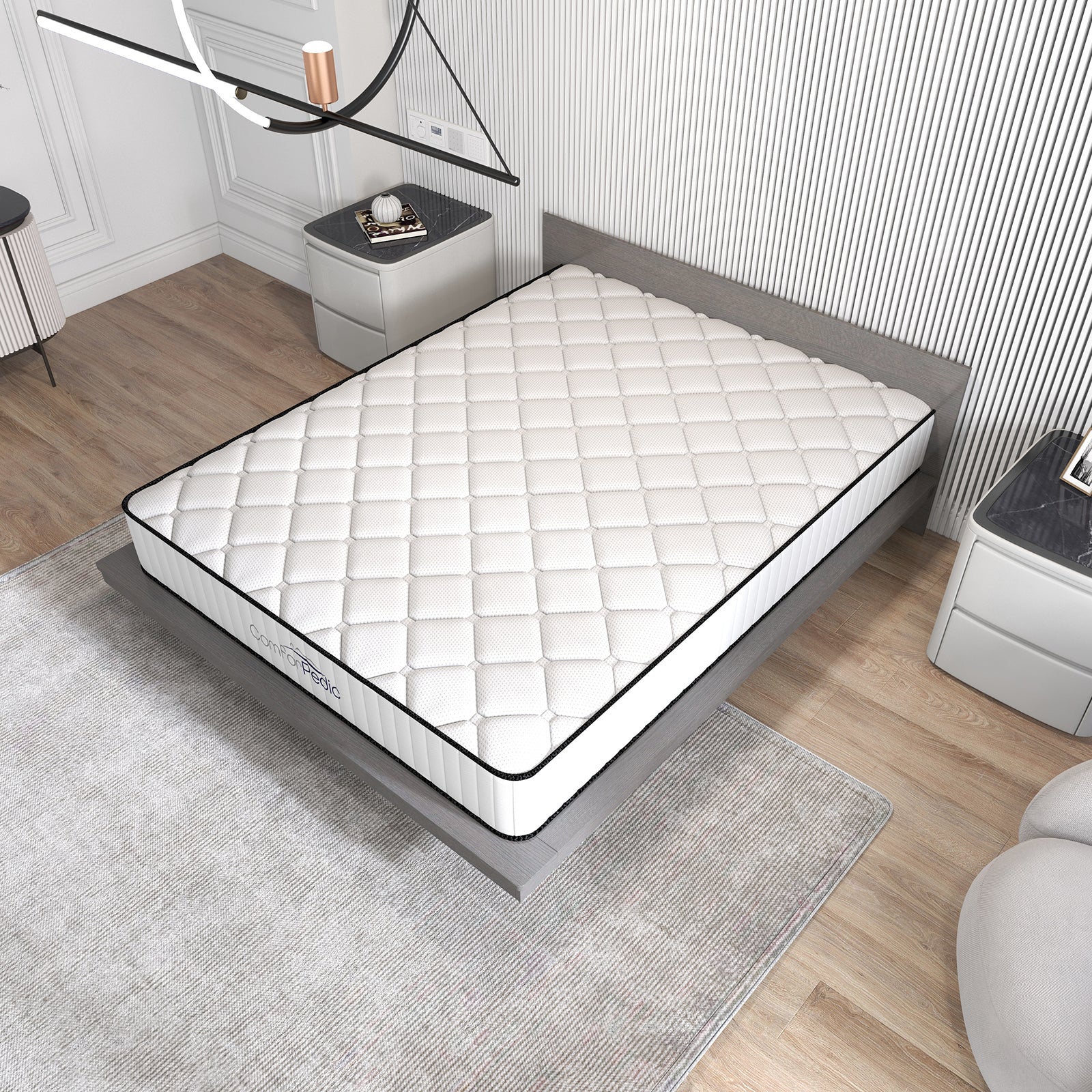 Comforpedic Mattress 5 Zone Medium Support Foam Bonnell Spring 21CM - Queen - White Black