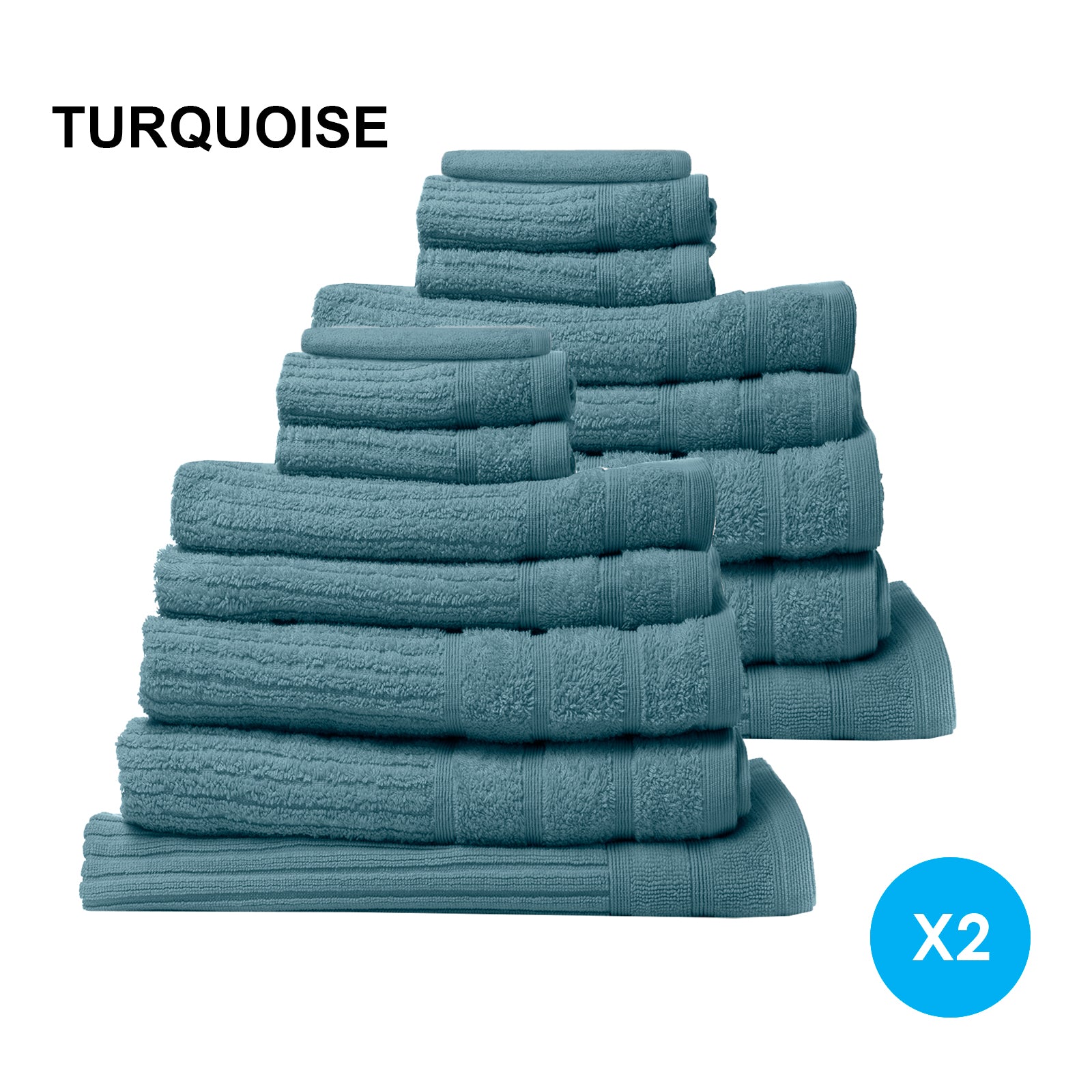 Royal Comfort 16 Piece Egyptian Cotton Eden Towel Set 600GSM Luxurious Absorbent - Turquoise