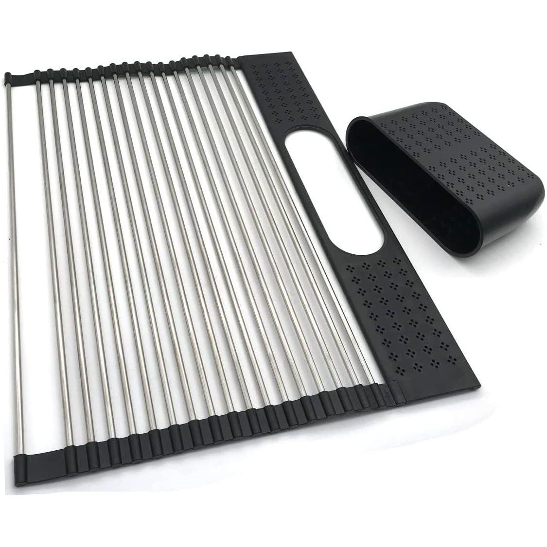 2 Pack Large Stainless Steel Roll Up Dish Drying Rack with Utensil Holder for Home Kitchen