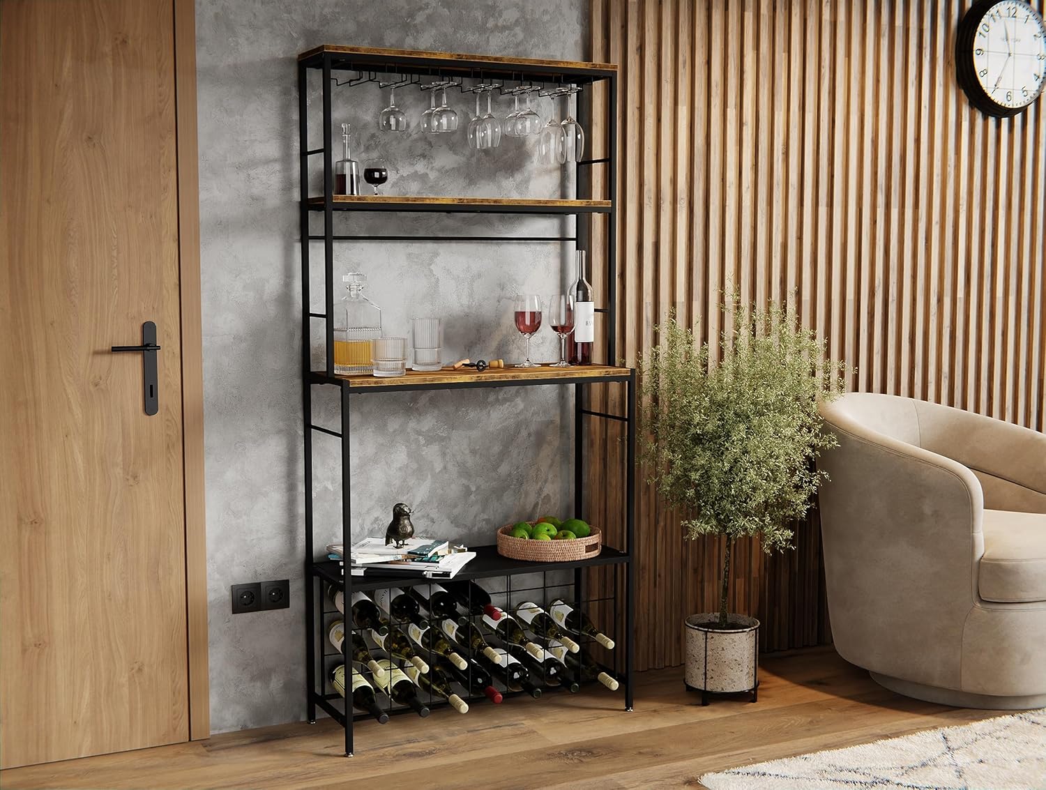 CARLA HOME Large Wine Rack for 20 Bottles with Wood Countertop and Sturdy Metal Frame