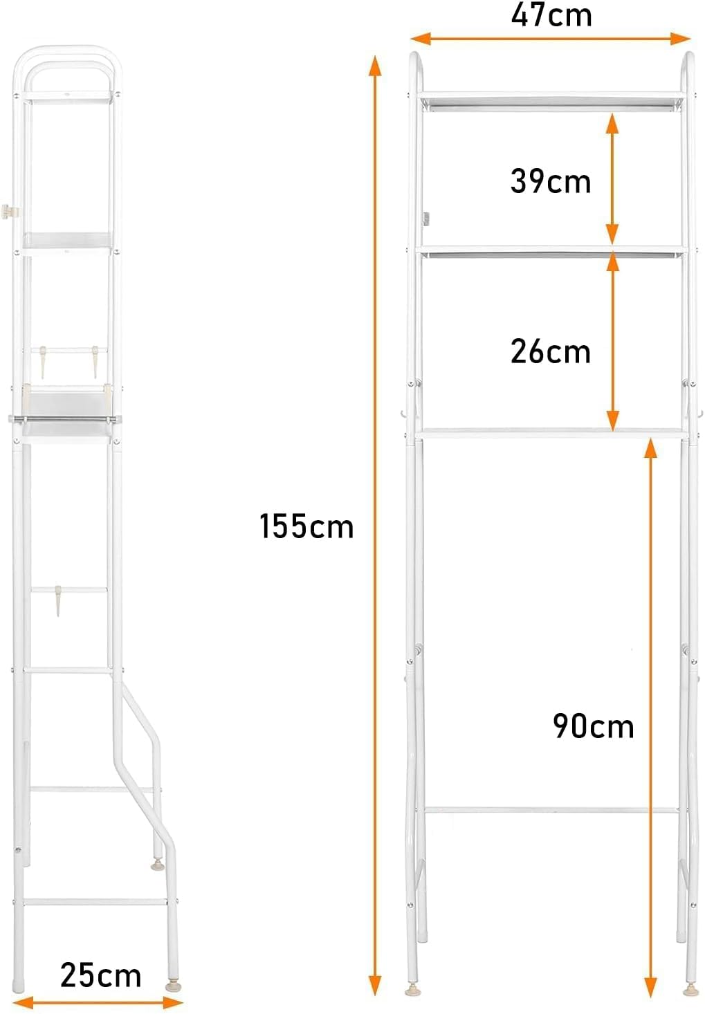 CARLA HOME 3-Tier Over The Toilet Storage Rack with Hooks & Paper Holder for Bathroom & Laundry Room
