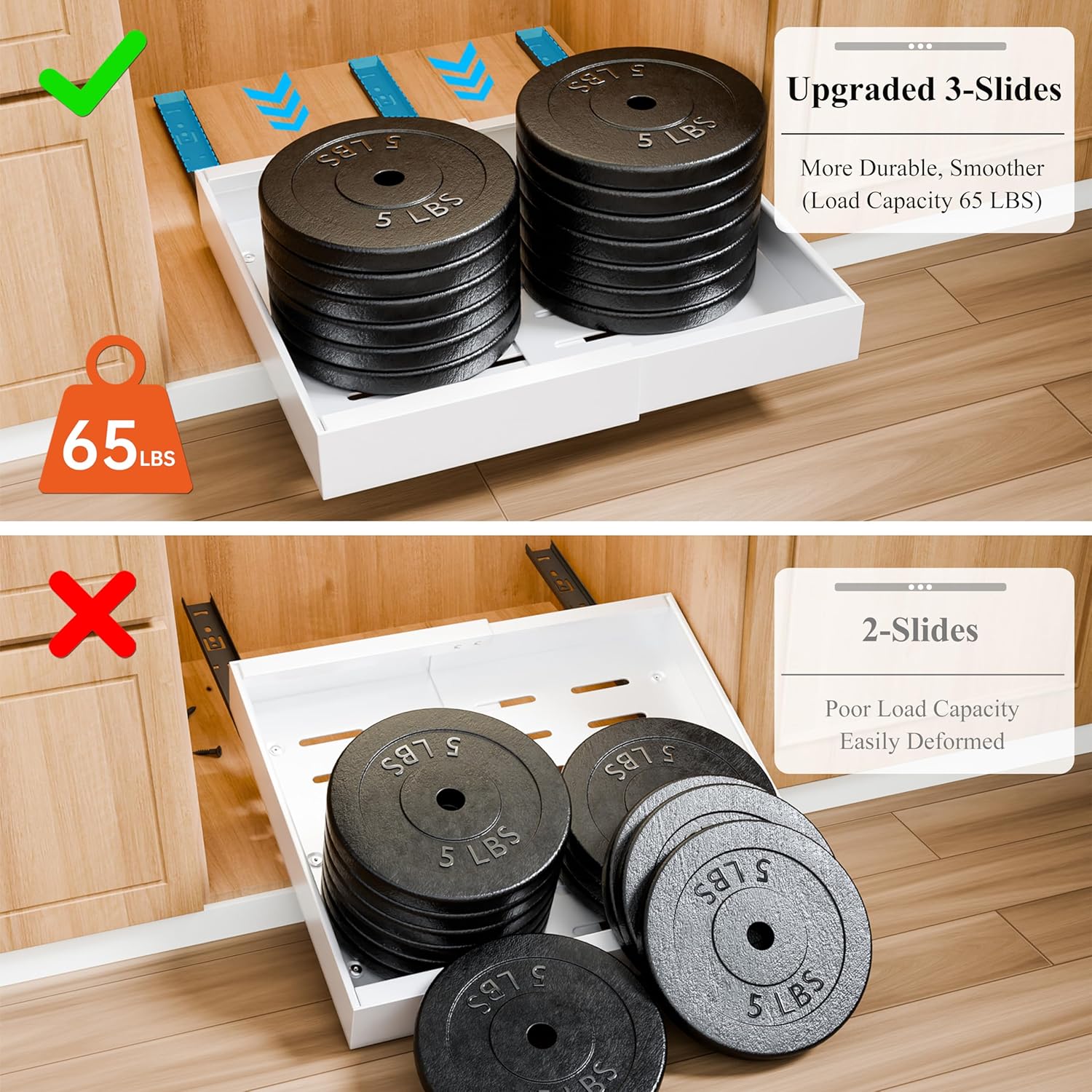 CARLA HOME Pack Pull Out Cabinet Organizer Expandable for Cabinets with Adjustable Slide Out Shelves and Easy Installation (White)