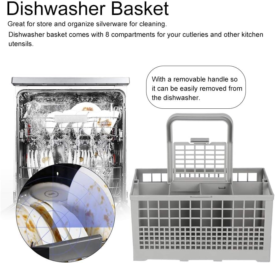 CARLA HOME 8 Slot Universal Dishwasher Cutlery Basket with Handle and Lid which Fits Most Brands (240mm X 135mm X 122mm)