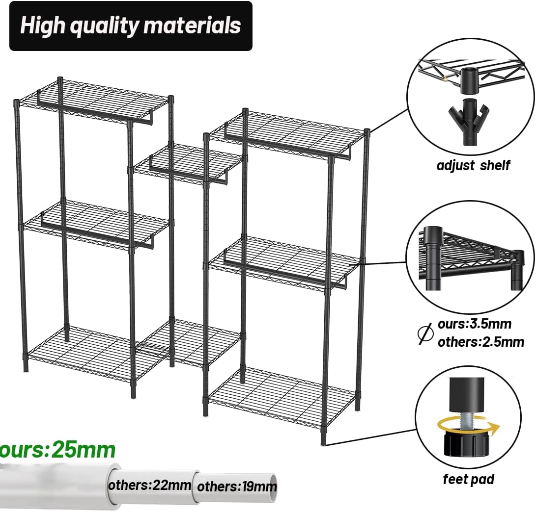 CARLA HOME Heavy Duty Clothing Garment Rack Organizer with Hanging Rods & Storage Shelves for Clothes, Shoes & Wardrobe