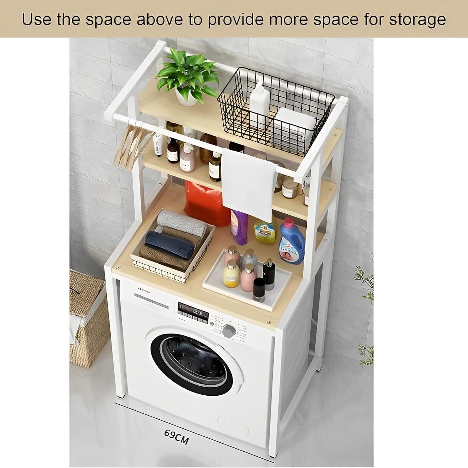 CARLA HOME 3-Tier Over Washing Machine Storage Rack Laundry Shelf Organizer for Bathroom or Toilet (White)