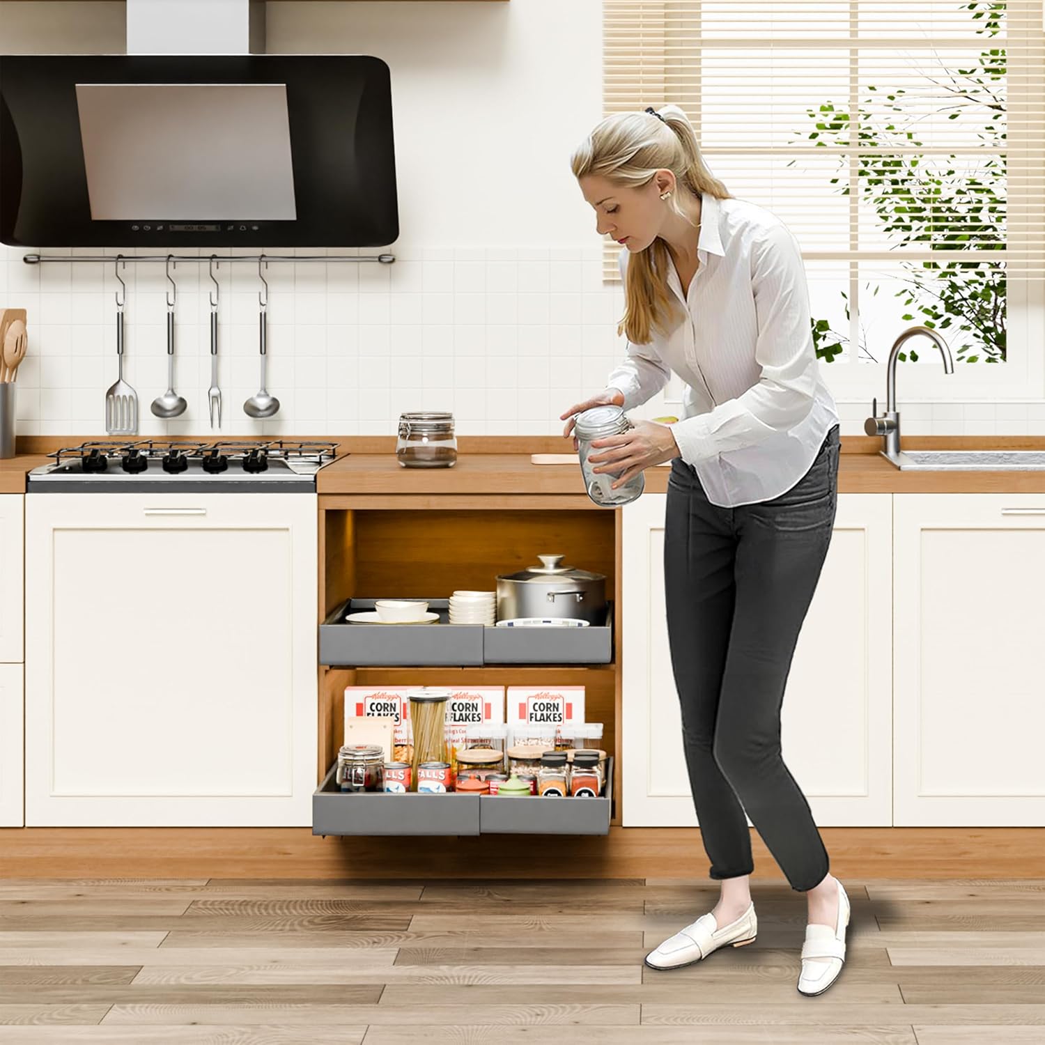 CARLA HOME 2 Pack Pull Out Cabinet Organizer Expandable for Cabinets with Adjustable Slide Out Shelves and Easy Installation (Grey)