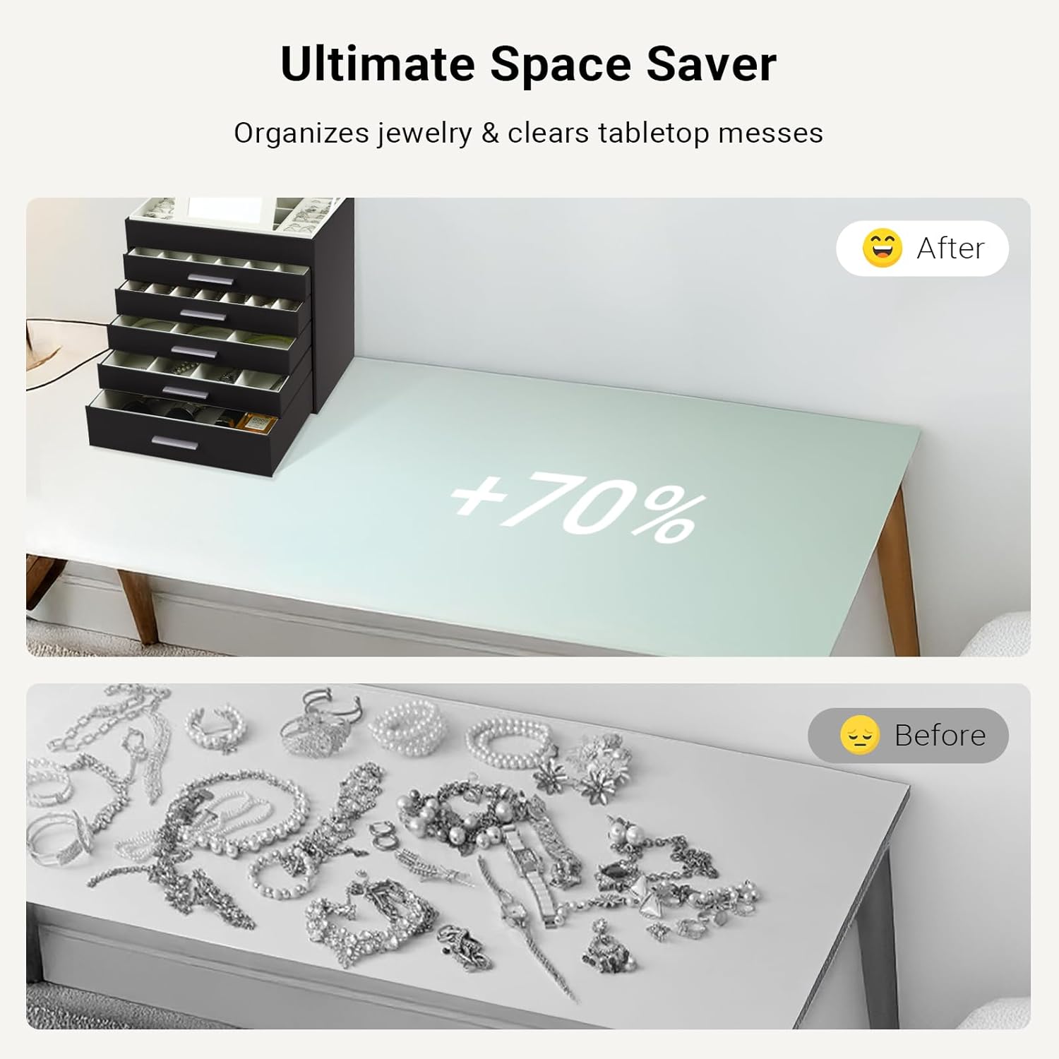 CARLA HOME 6-Layer Large Jewelry Organizer Box for Women with Mirror, Drawers, Hooks & Dividers for Rings, Necklaces, Bracelets, Ideal Gift for Women (Black)