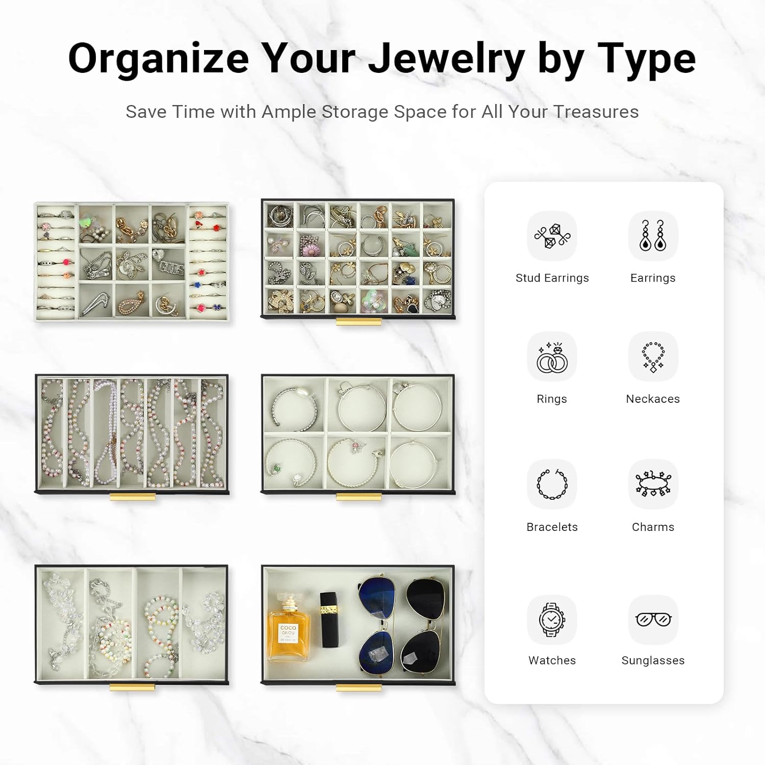 CARLA HOME 6-Layer Large Jewelry Organizer Box for Women with Mirror, Drawers, Hooks & Dividers for Rings, Necklaces, Bracelets, Ideal Gift for Women (Black)