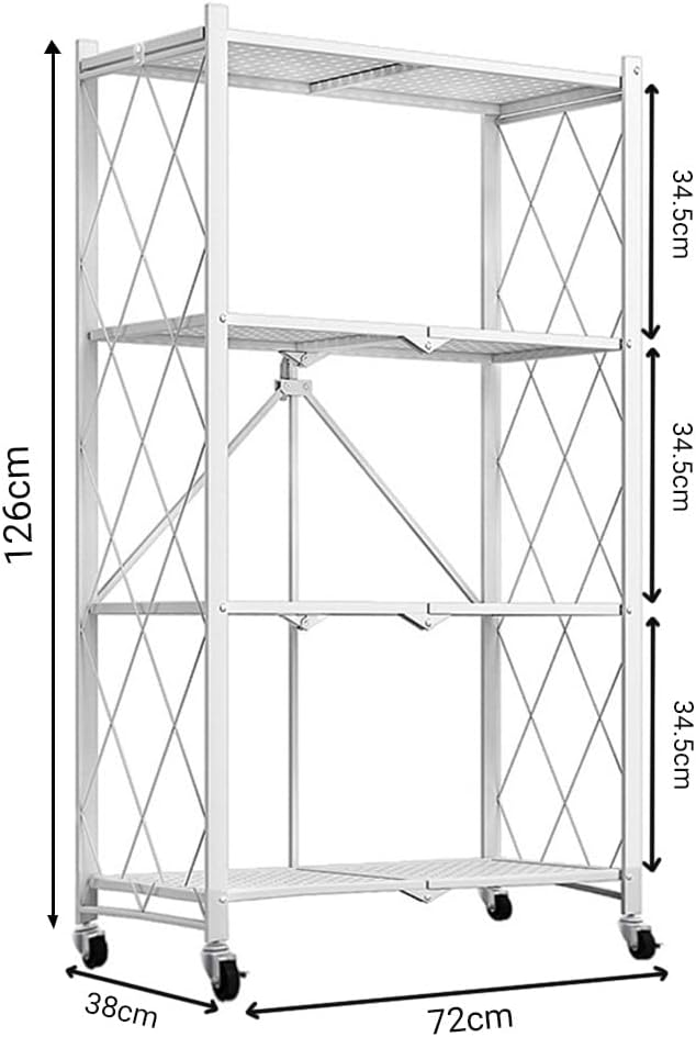 CARLA HOME 4-Tier Foldable Storage Shelf with Wheels for Kitchen, Garage, Pantry or Basement (White)