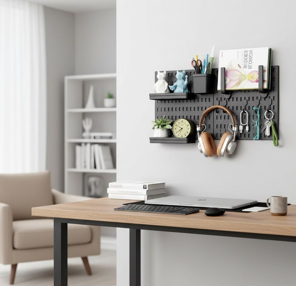 CARLA HOME Pegboard Wall Organizer Kit – 2 Black Modular Pegboards with 10 Accessories for Office, Gaming & Home Storage