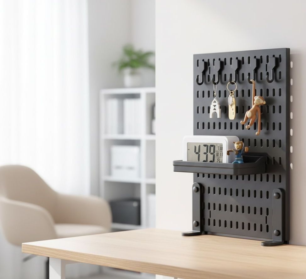 CARLA HOME Desk Pegboard Organizer Kit with Hooks, Tray & Mount Ideal for Office, Gaming Setup & Home Workspace Organization (Black)