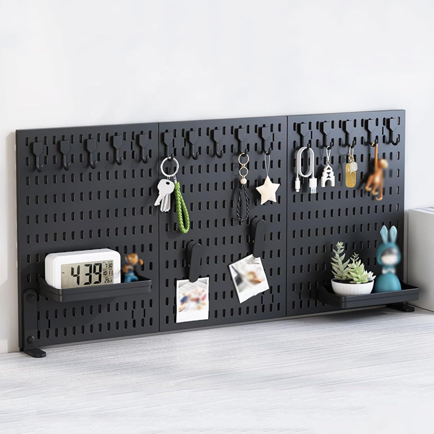 CARLA HOME Desk Pegboard Organizer Kit with Hooks, Tray & Mount Ideal for Office, Gaming Setup & Home Workspace Organization (Black)