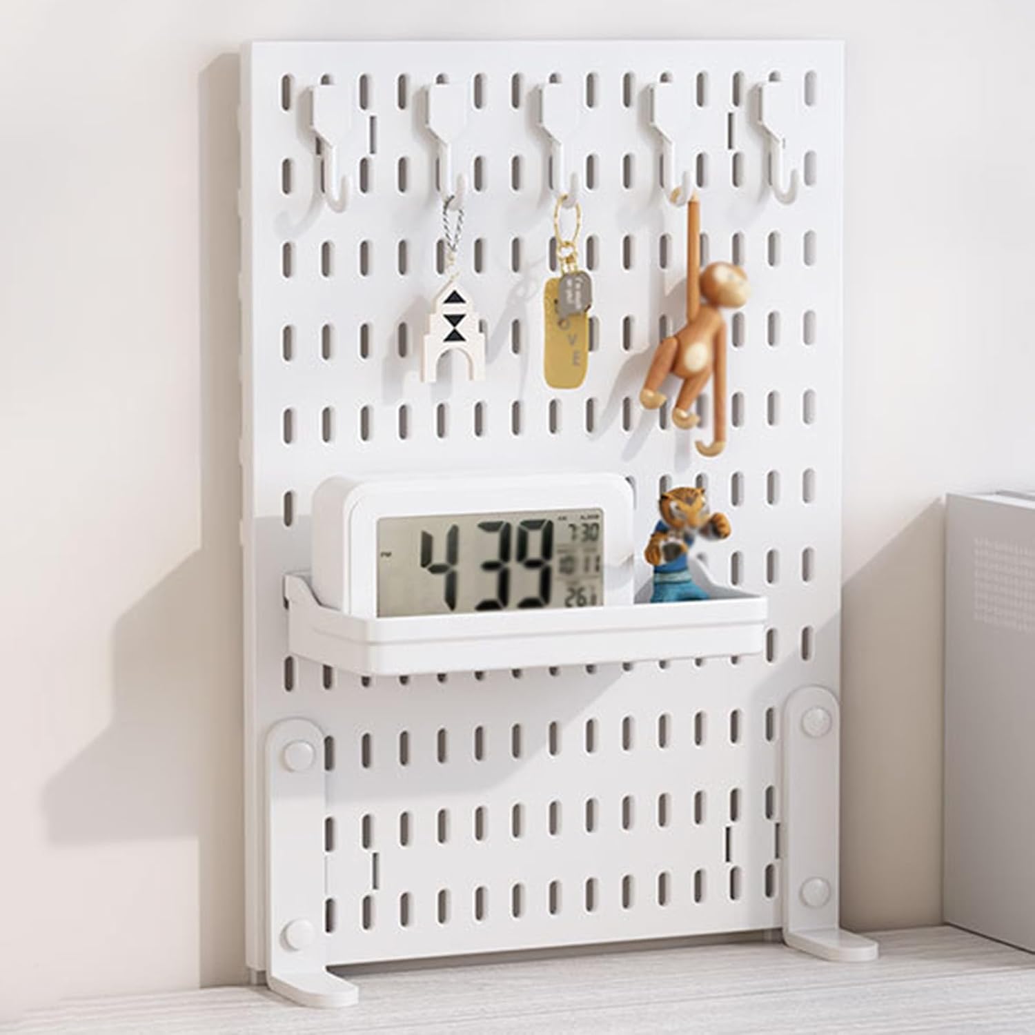 CARLA HOME Desk Pegboard Organizer Kit with Hooks, Tray & Mount Ideal for Office, Gaming Setup & Home Workspace Organization (White)