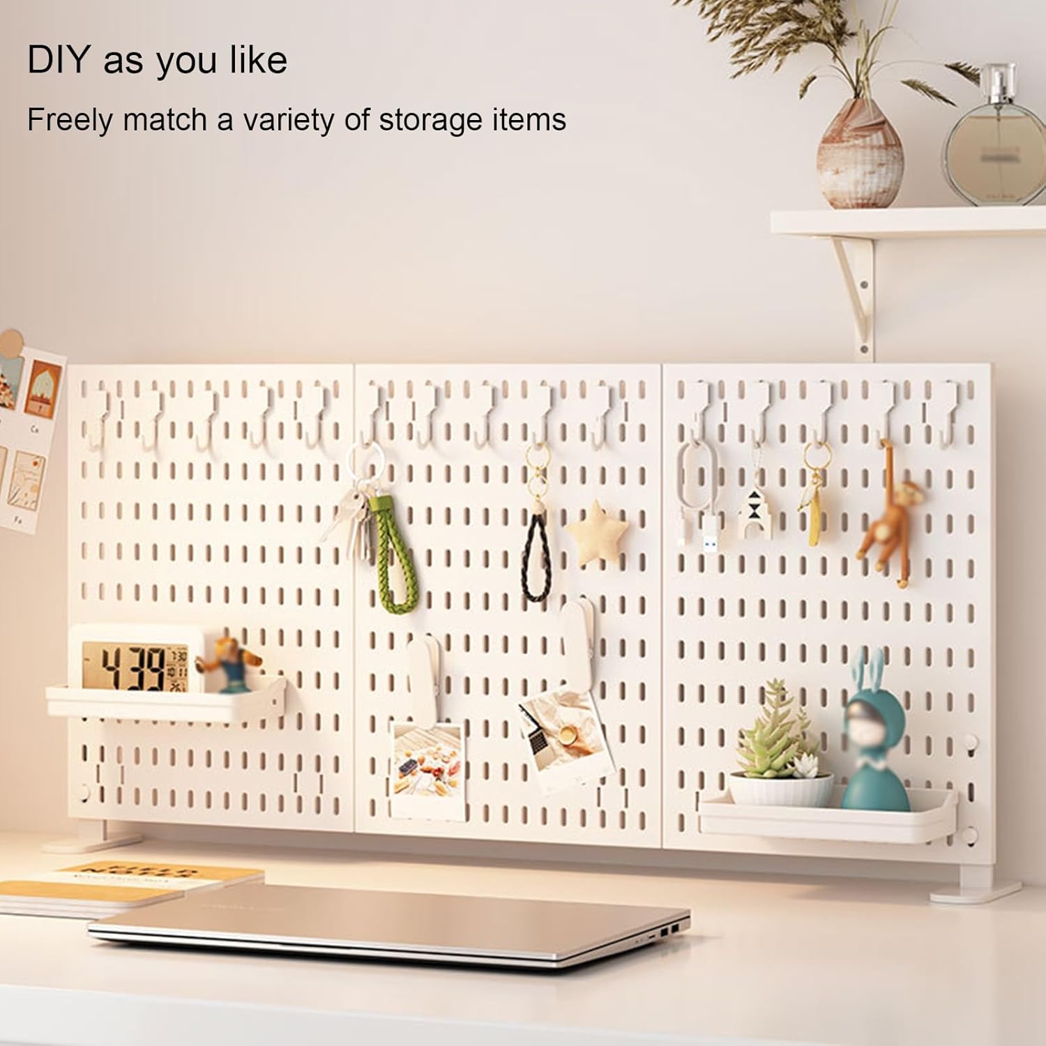 CARLA HOME Desk Pegboard Organizer Kit with Hooks, Tray & Mount Ideal for Office, Gaming Setup & Home Workspace Organization (White)