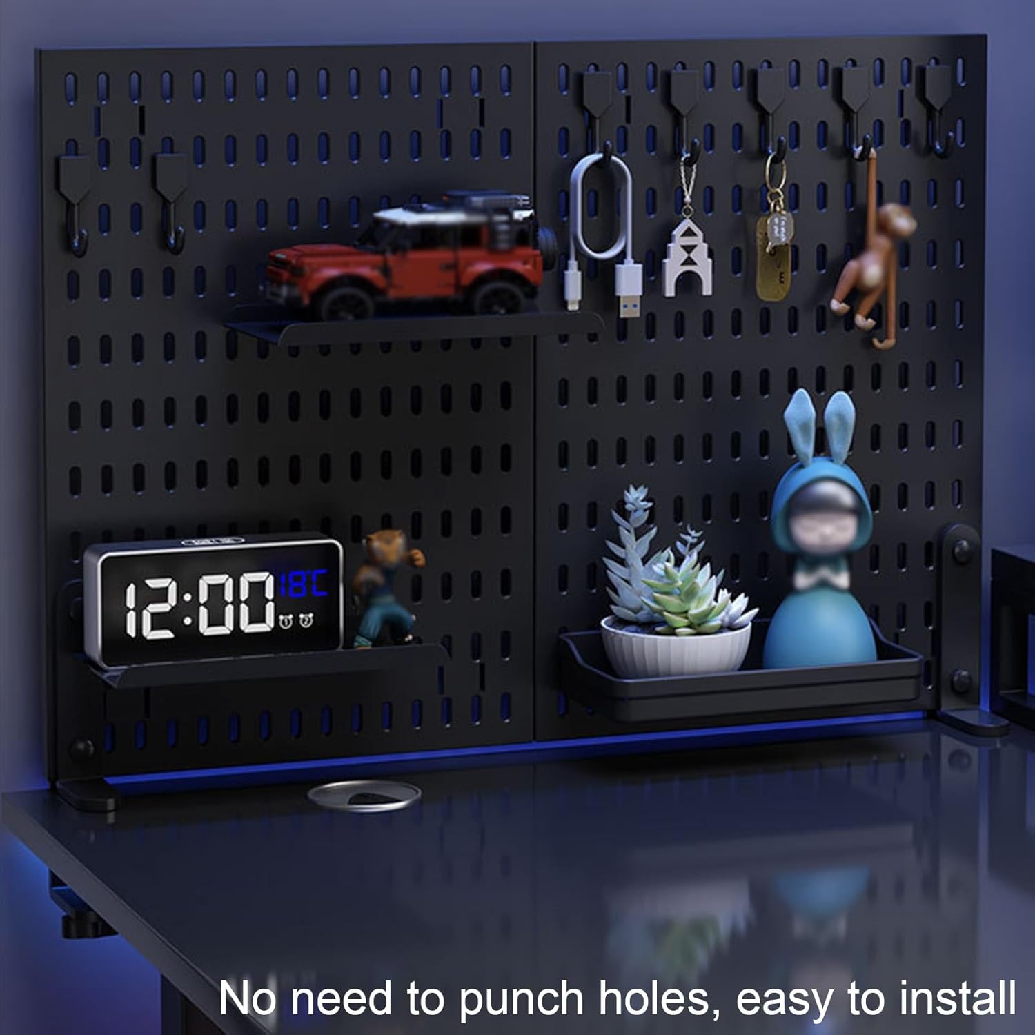 CARLA HOME 2 Pack Desk Pegboard Organizer Kit with Hooks, Tray & Mount Ideal for Office, Gaming Setup & Home Workspace Organization (Black)
