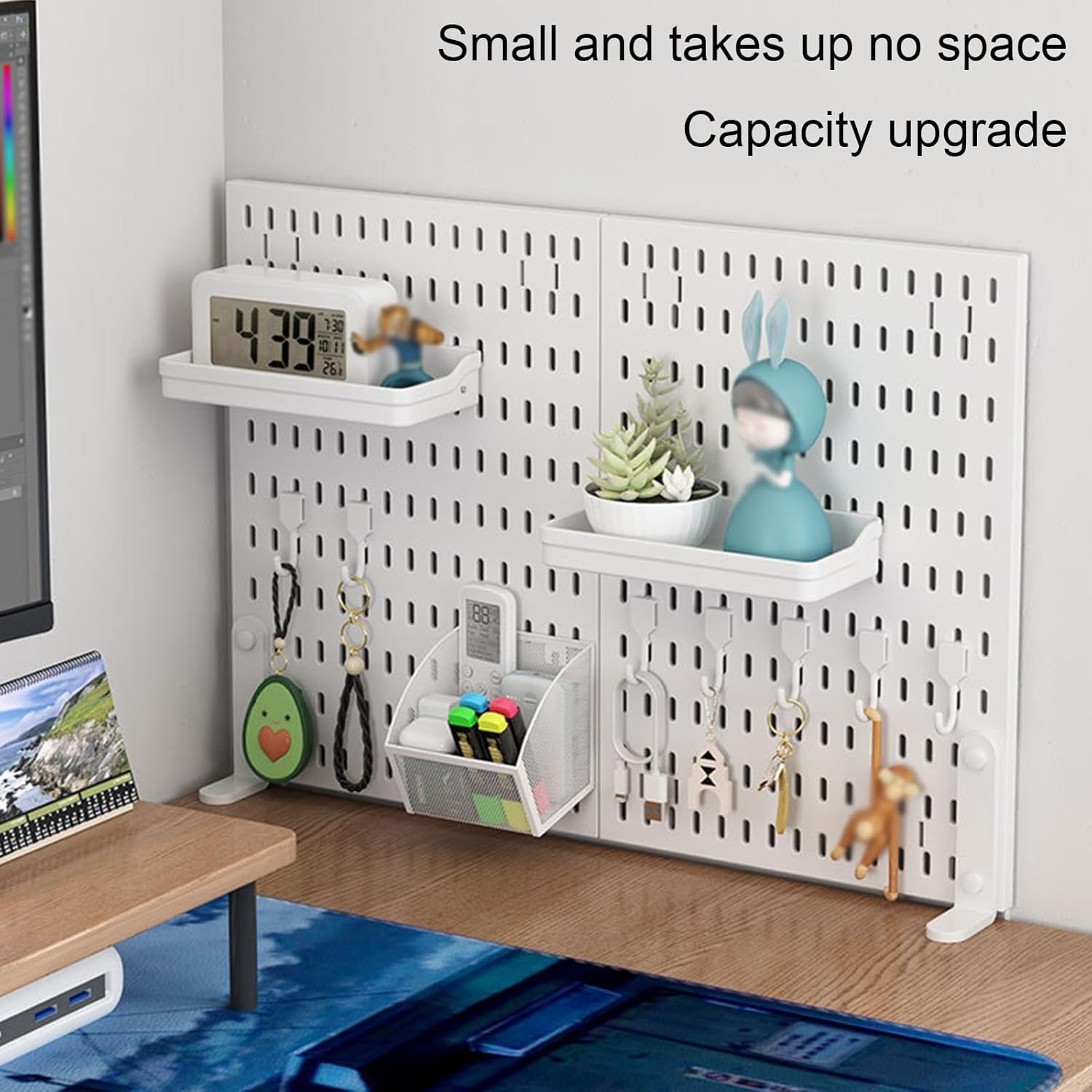 CARLA HOME 2 Pack Desk Pegboard Organizer Kit with Hooks, Tray & Mount Ideal for Office, Gaming Setup & Home Workspace Organization (White)