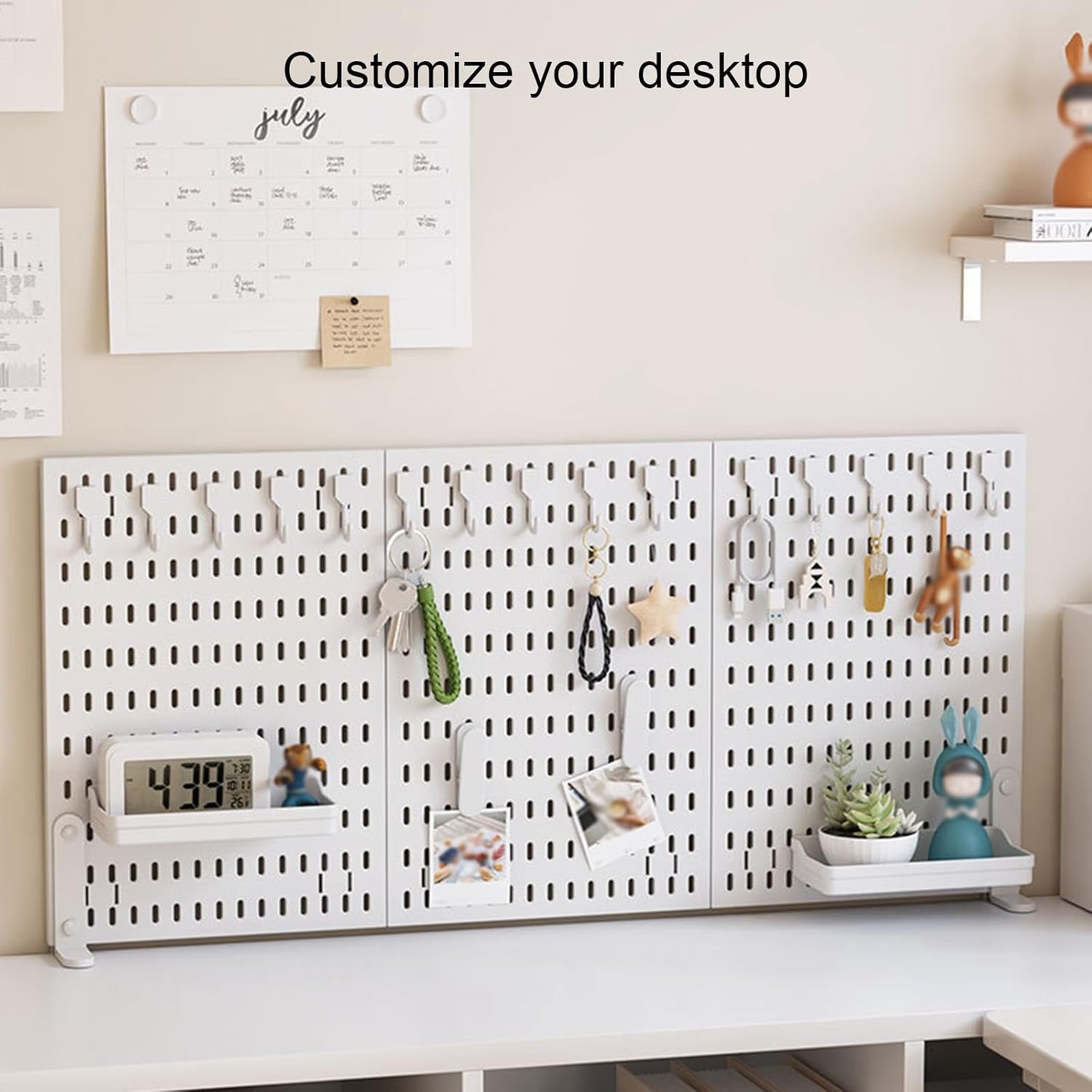 CARLA HOME 2 Pack Desk Pegboard Organizer Kit with Hooks, Tray & Mount Ideal for Office, Gaming Setup & Home Workspace Organization (White)