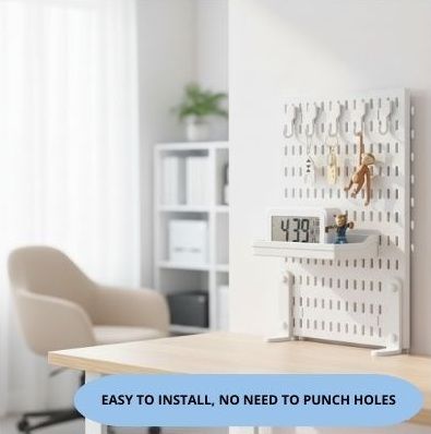 CARLA HOME 2 Pack Desk Pegboard Organizer Kit with Hooks, Tray & Mount Ideal for Office, Gaming Setup & Home Workspace Organization (White)