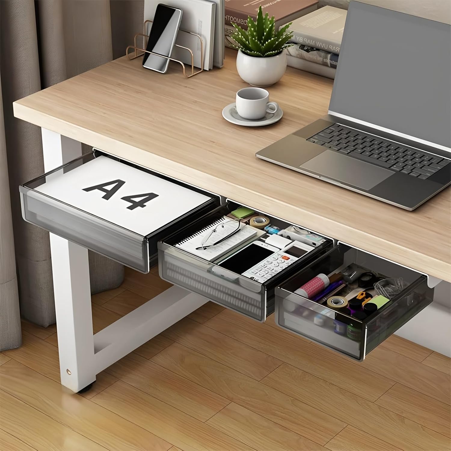 CARLA HOME 3‑Pack Under Desk Storage Drawers Hidden Pull‑Out Organizer for Office & Home