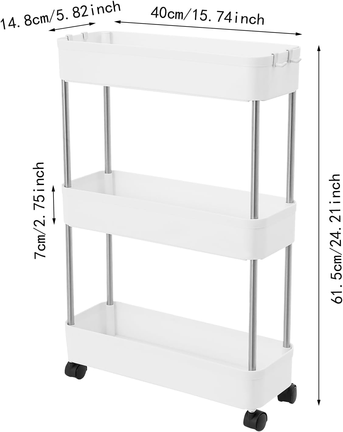 CARLA HOME Slim Storage Cart Organizer Trolley with Wheels for Kitchen, Bathroom, Laundry & Narrow Spaces (3 tier)