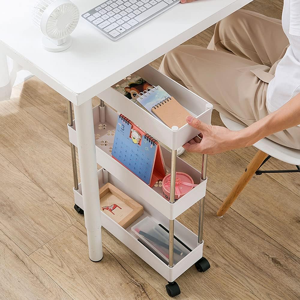 CARLA HOME Slim Storage Cart Organizer Trolley with Wheels for Kitchen, Bathroom, Laundry & Narrow Spaces (3 tier)