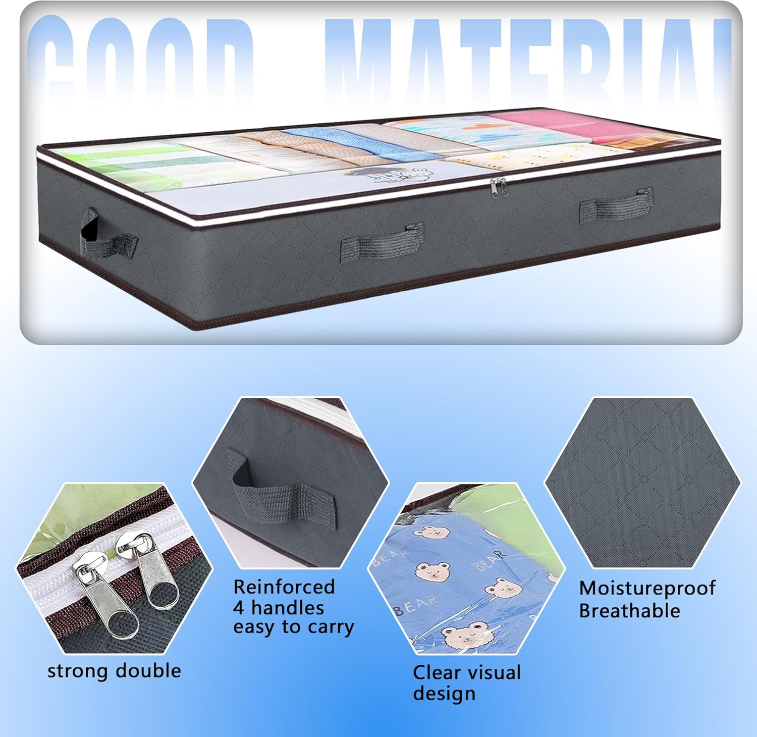 CARLA HOME 4 Pack Underbed Storage Bins with 90L Large Capacity Storage Containers for Comforters, Linen, Pillows, Toys, Towels, Blankets