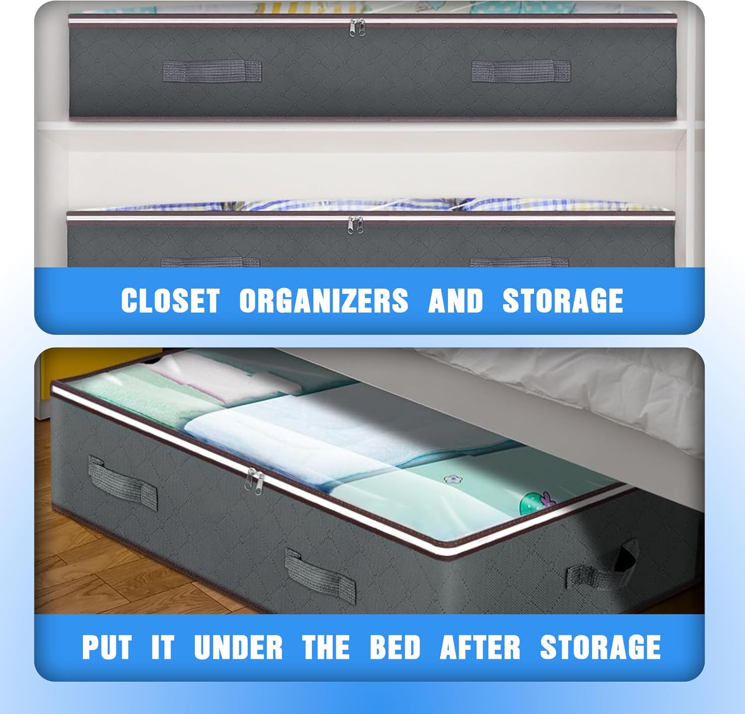 CARLA HOME 4 Pack Underbed Storage Bins with 90L Large Capacity Storage Containers for Comforters, Linen, Pillows, Toys, Towels, Blankets