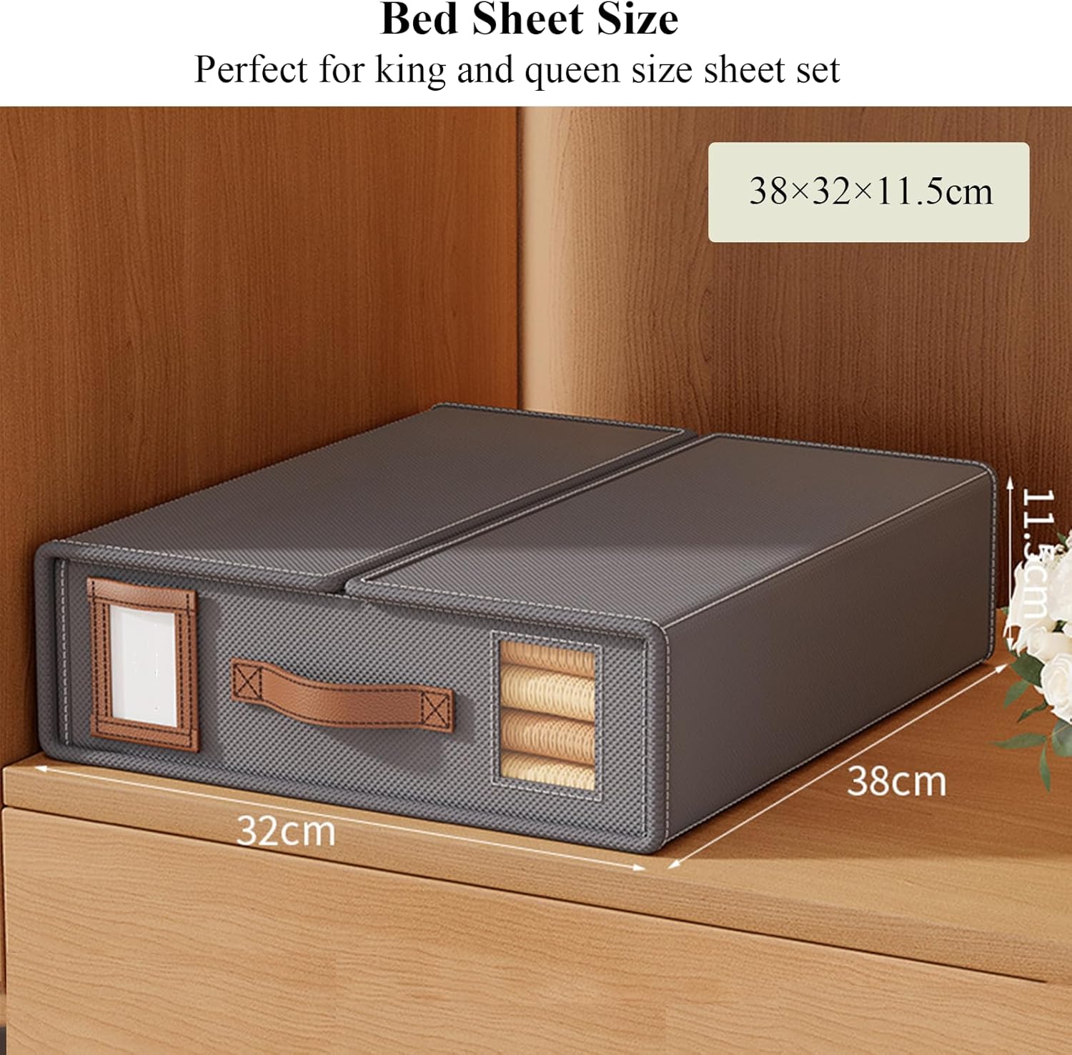 CARLA HOME Bed Sheet Organizer Set of 4 with Handle & Window for Covers, Pillowcases, Blankets, Clothes & Sheets (Grey)