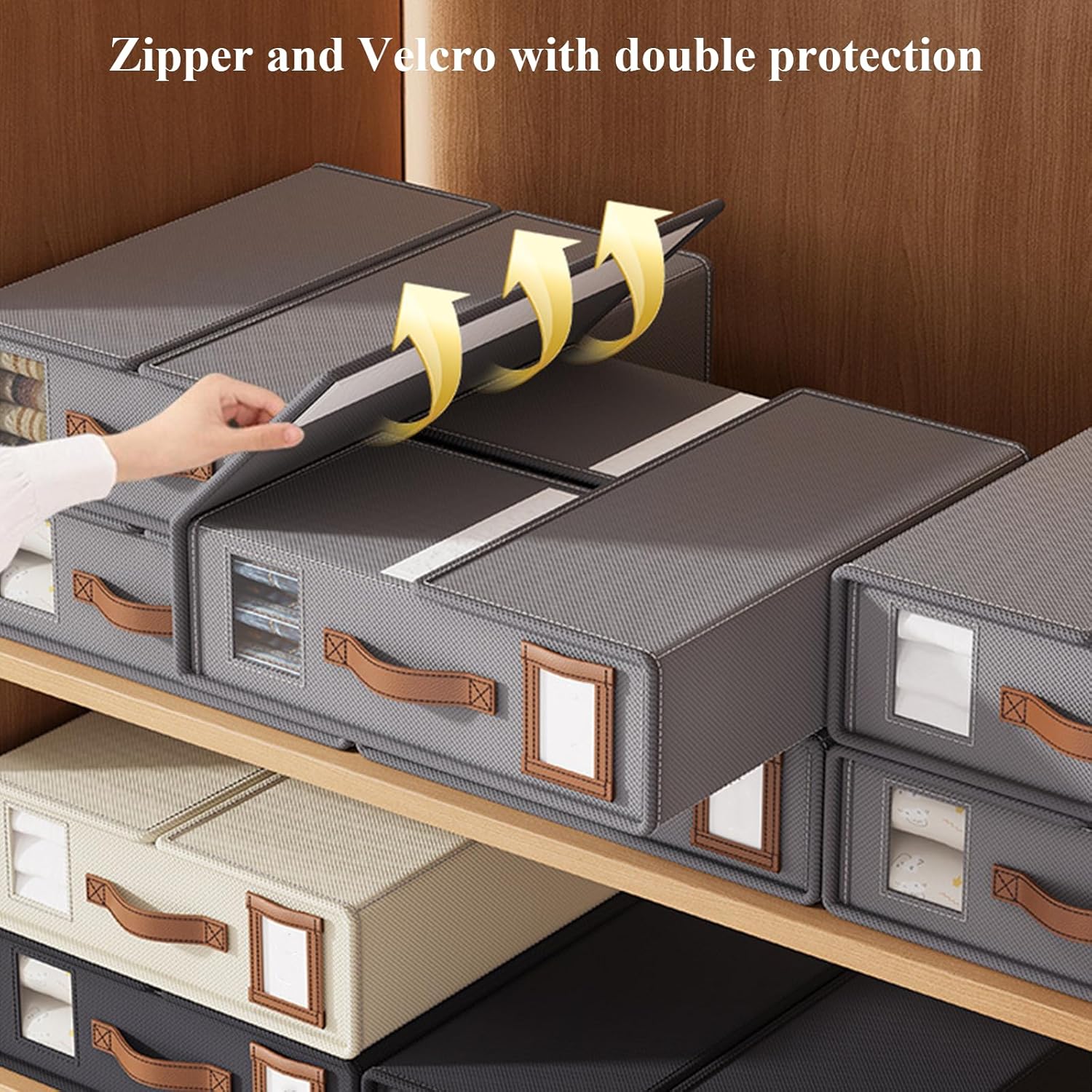 CARLA HOME Bed Sheet Organizer Set of 4 with Handle & Window for Covers, Pillowcases, Blankets, Clothes & Sheets (Beige)