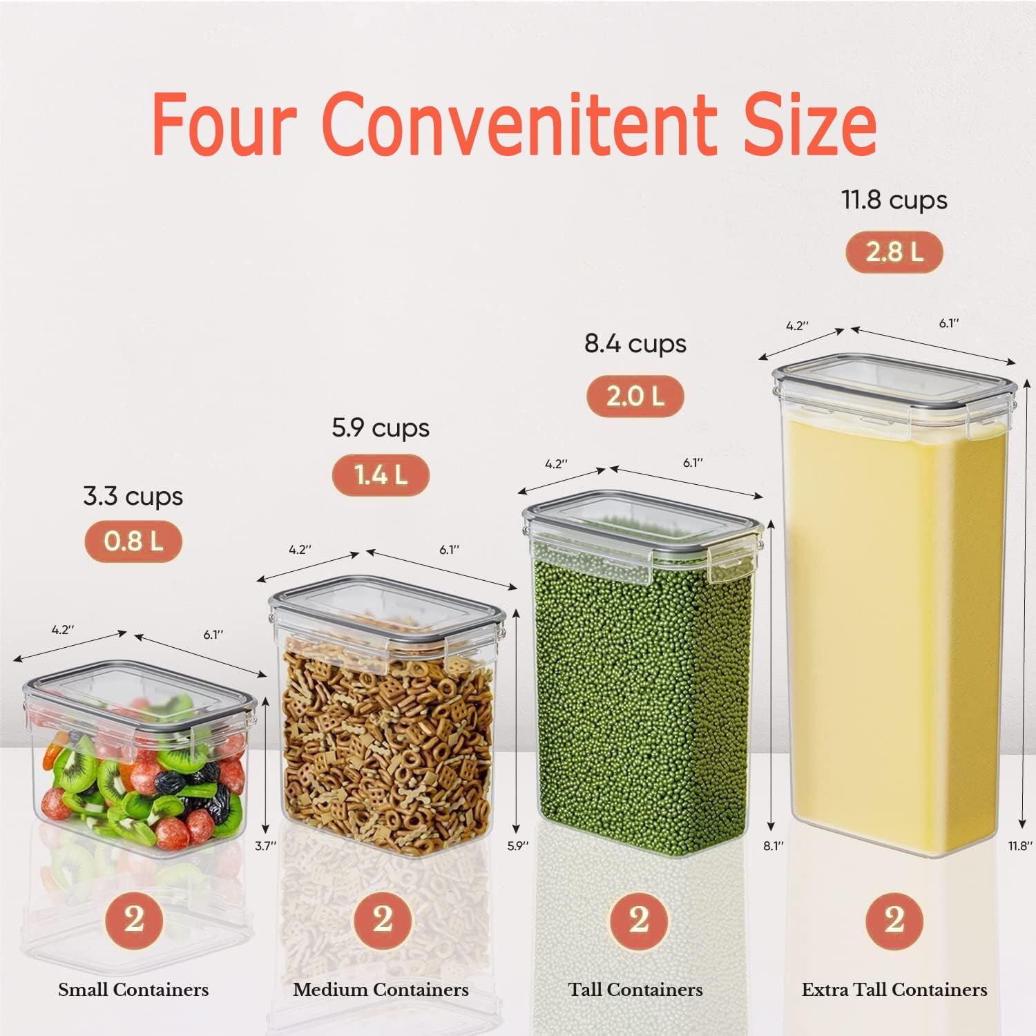 CARLA HOME 8 Piece Airtight Food Storage Containers Set with Lids & Labels for Kitchen Storage