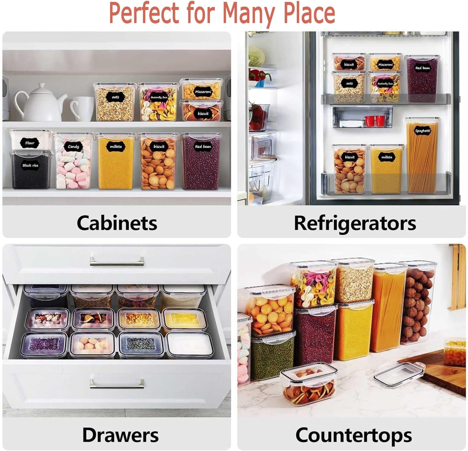 CARLA HOME 8 Piece Airtight Food Storage Containers Set with Lids & Labels for Kitchen Storage
