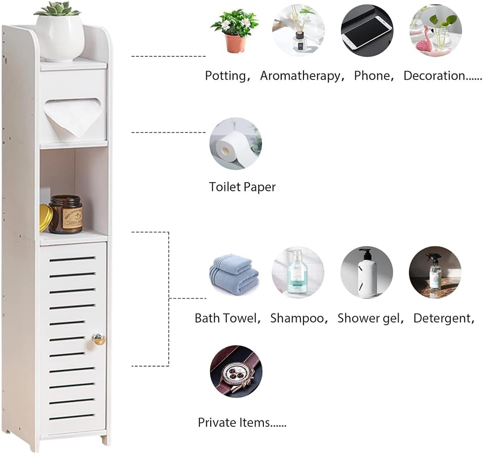 CARLA HOME Slim Bathroom Cabinet with Toilet Paper Holder for Toilet or Laundry Room