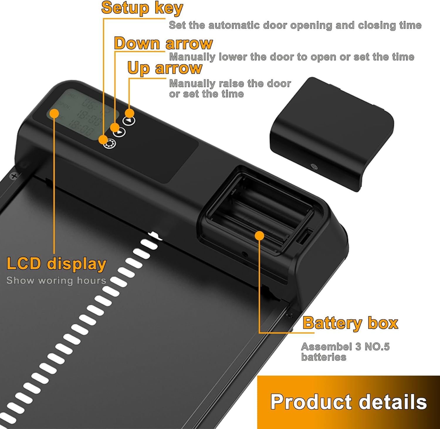 CARLA HOME Automatic Chicken Coop Door with Timer & LCD Screen, Anti-Pinch Safety, Easy Battery Operation & Weatherproof for Outdoor Coops