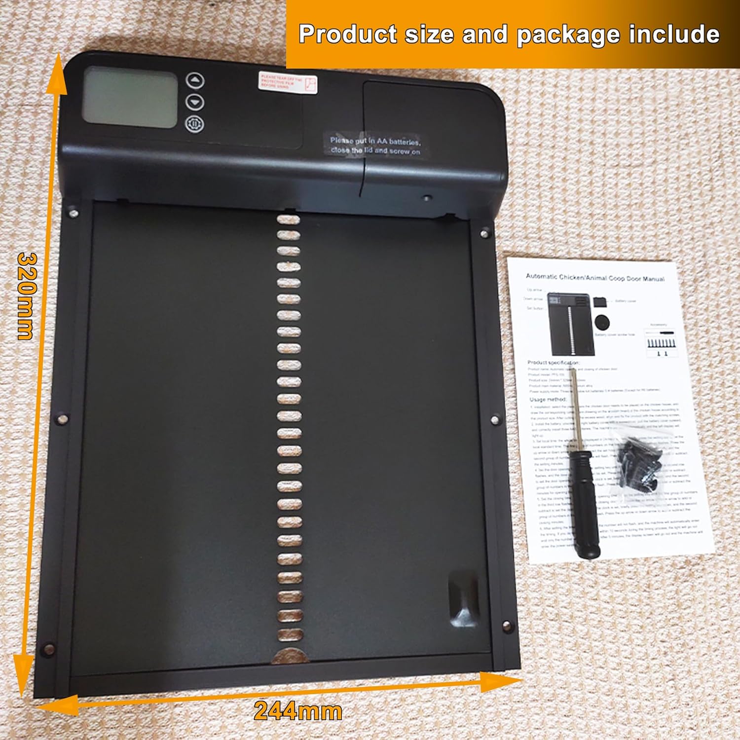 CARLA HOME Automatic Chicken Coop Door with Timer & LCD Screen, Anti-Pinch Safety, Easy Battery Operation & Weatherproof for Outdoor Coops