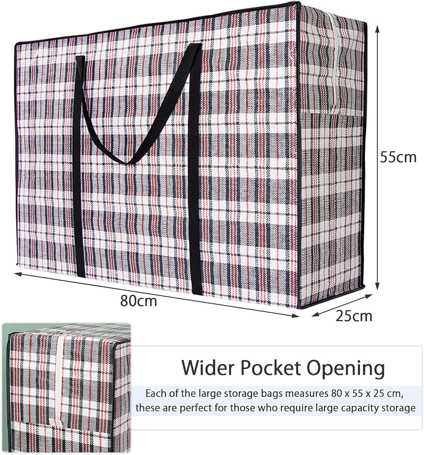 CARLA HOME 6 Pack Large Moving Storage Bags with Zipper & Handles for Clothes, Bedding, Blankets, Dorm & Travel (80x55x25cm)