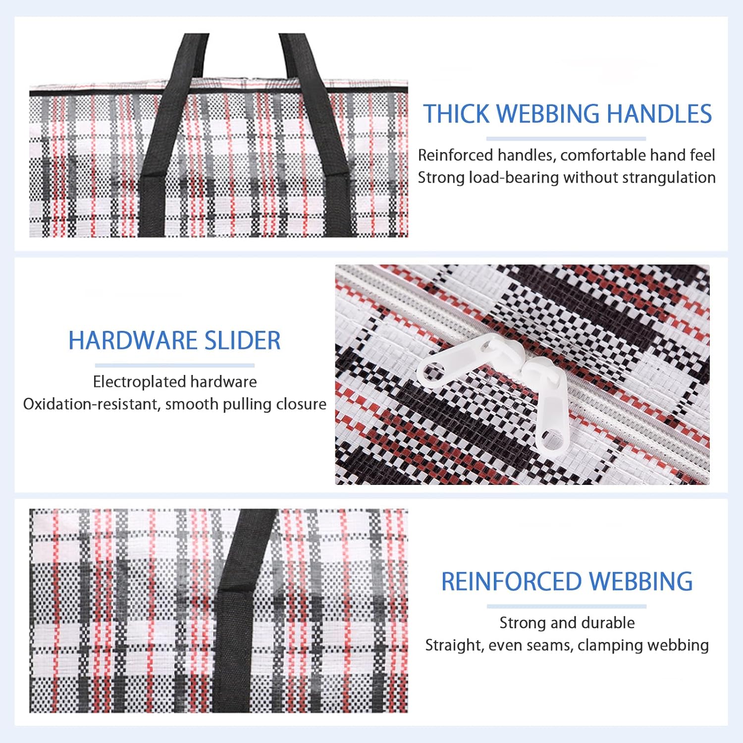 CARLA HOME 6 Pack Large Moving Storage Bags with Zipper & Handles for Clothes, Bedding, Blankets, Dorm & Travel (80x55x25cm)