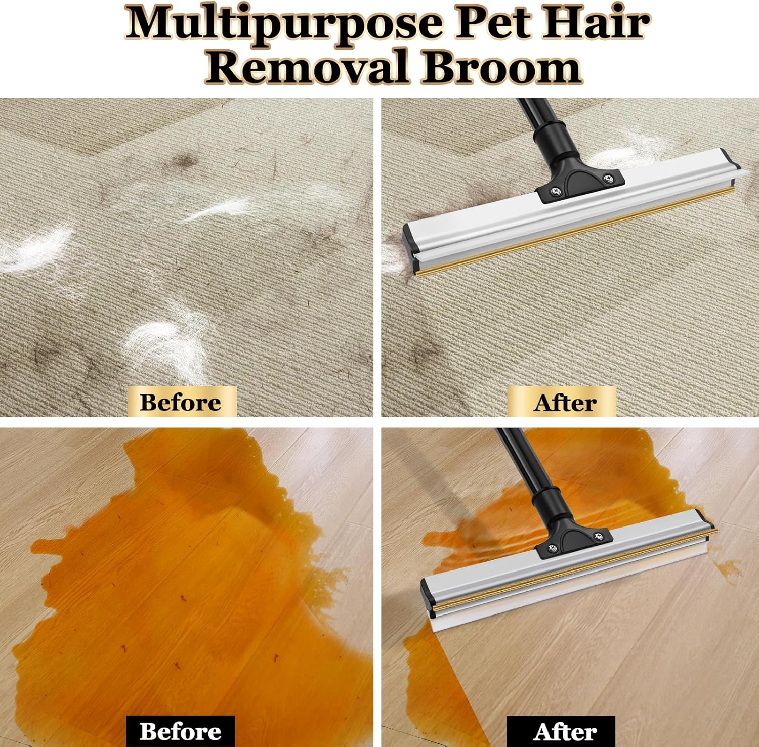 CARLA HOME Pet Hair Remover Broom with Long Handle, Reusable Fur & Lint Remover for Dog & Cat Hair