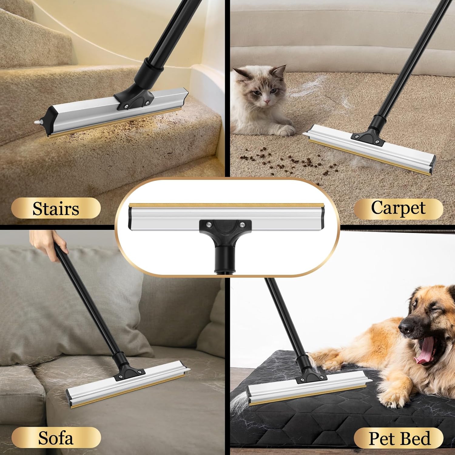 CARLA HOME Pet Hair Remover Broom with Long Handle, Reusable Fur & Lint Remover for Dog & Cat Hair
